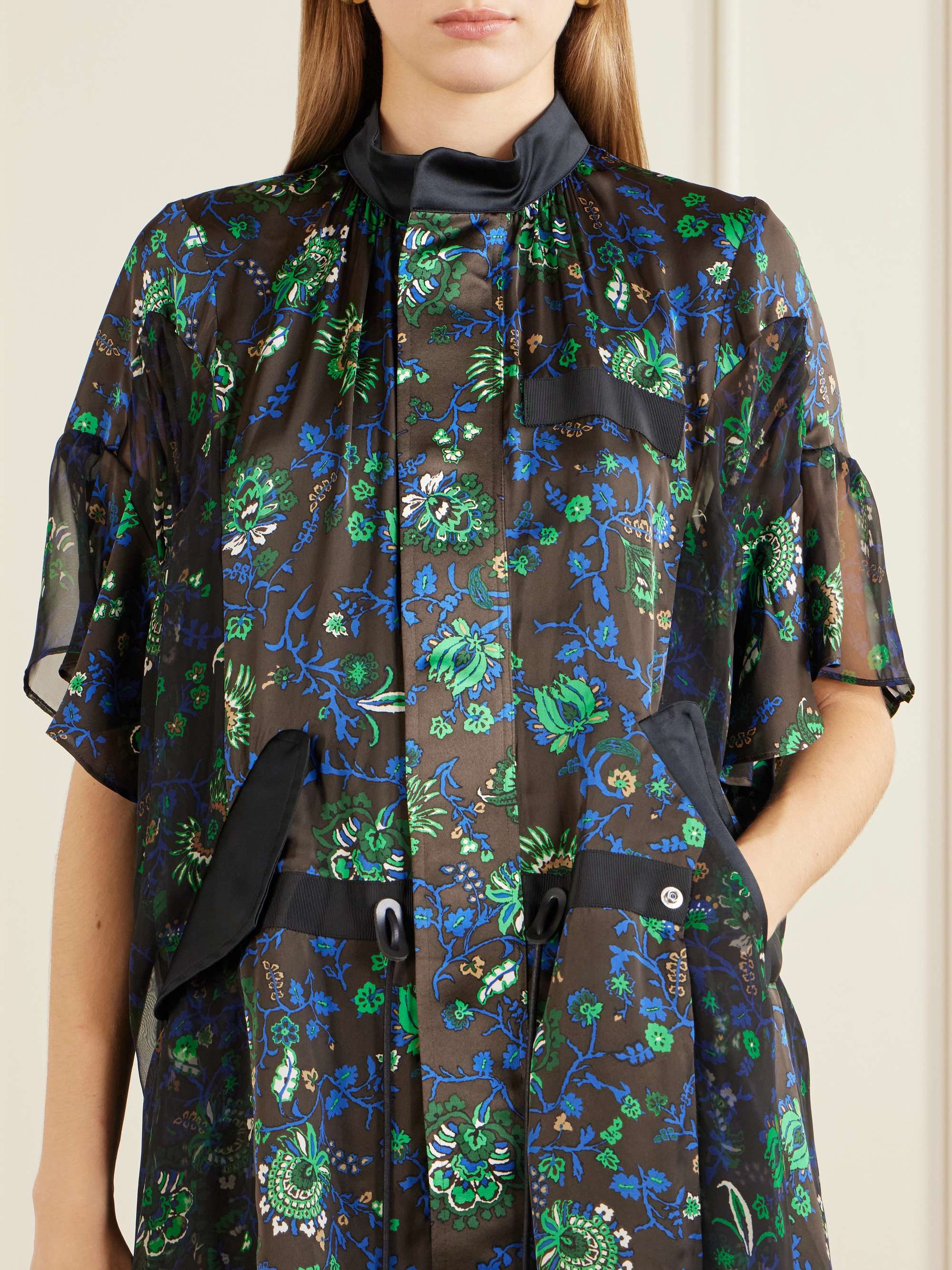 SACAI Floral-print satin midi dress | NET-A-PORTER