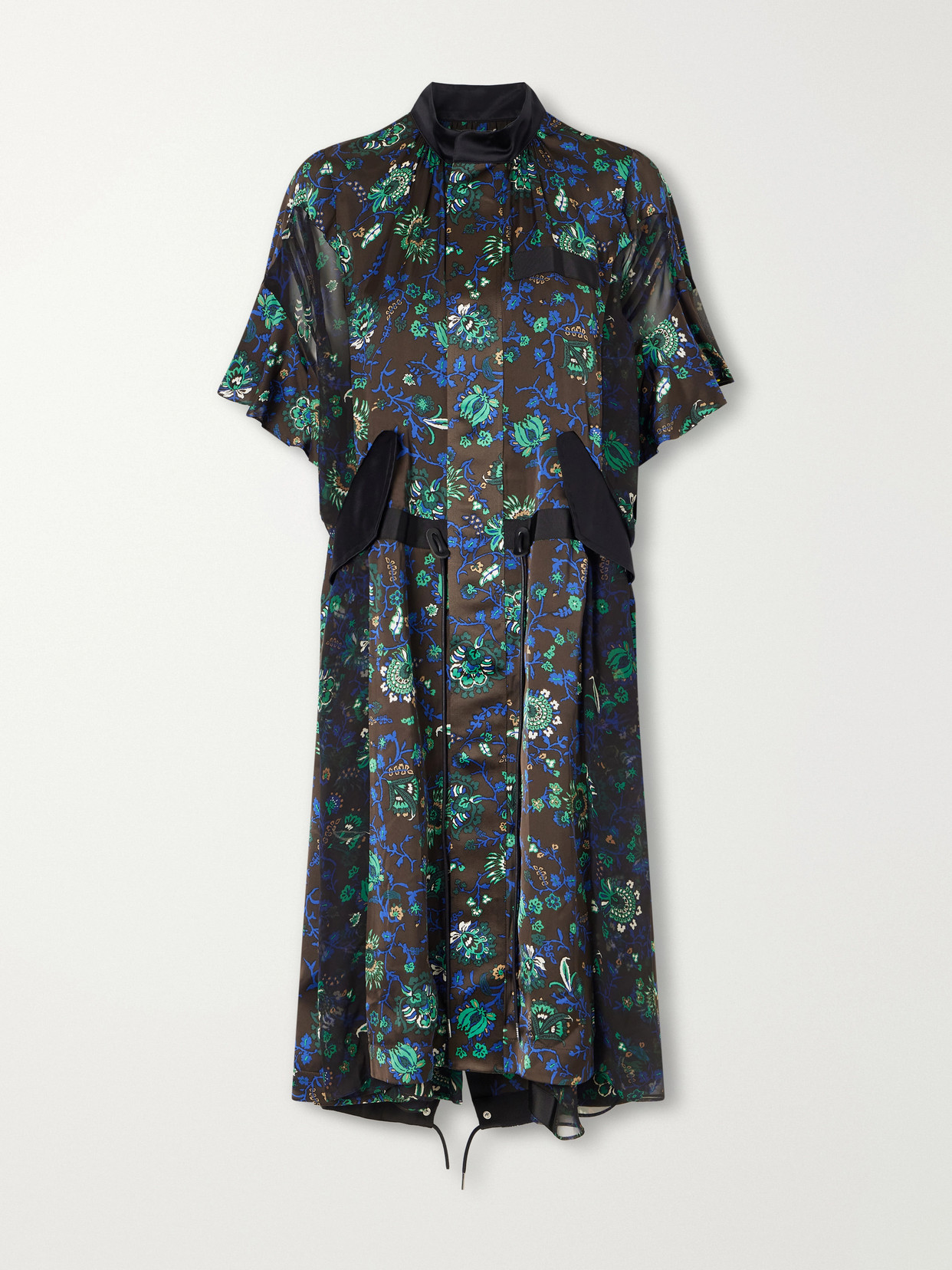 Sacai Floral-print Satin Midi Dress In Multi