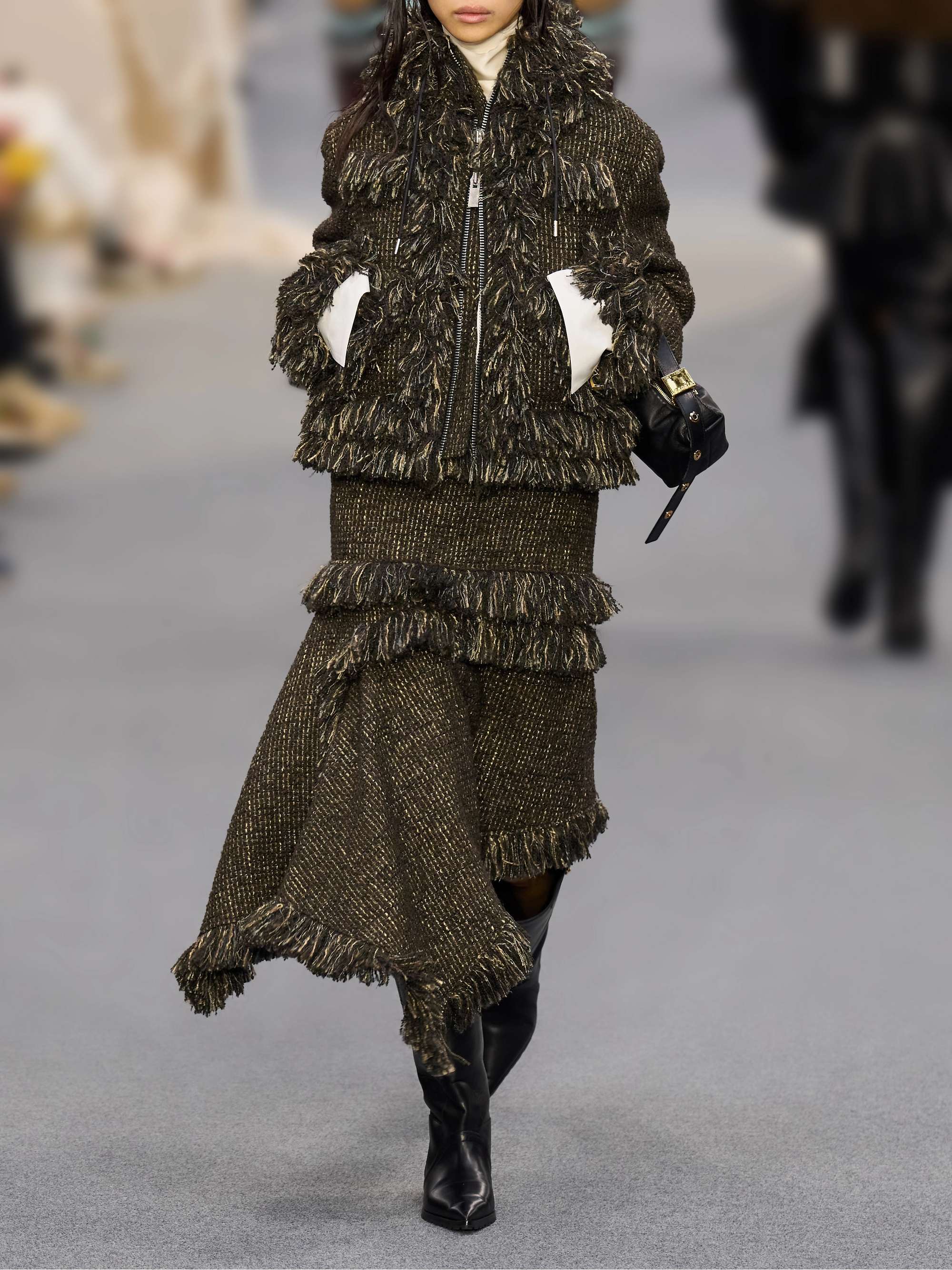 SACAI Wool-blend frayed tweed zip-up jacket | NET-A-PORTER