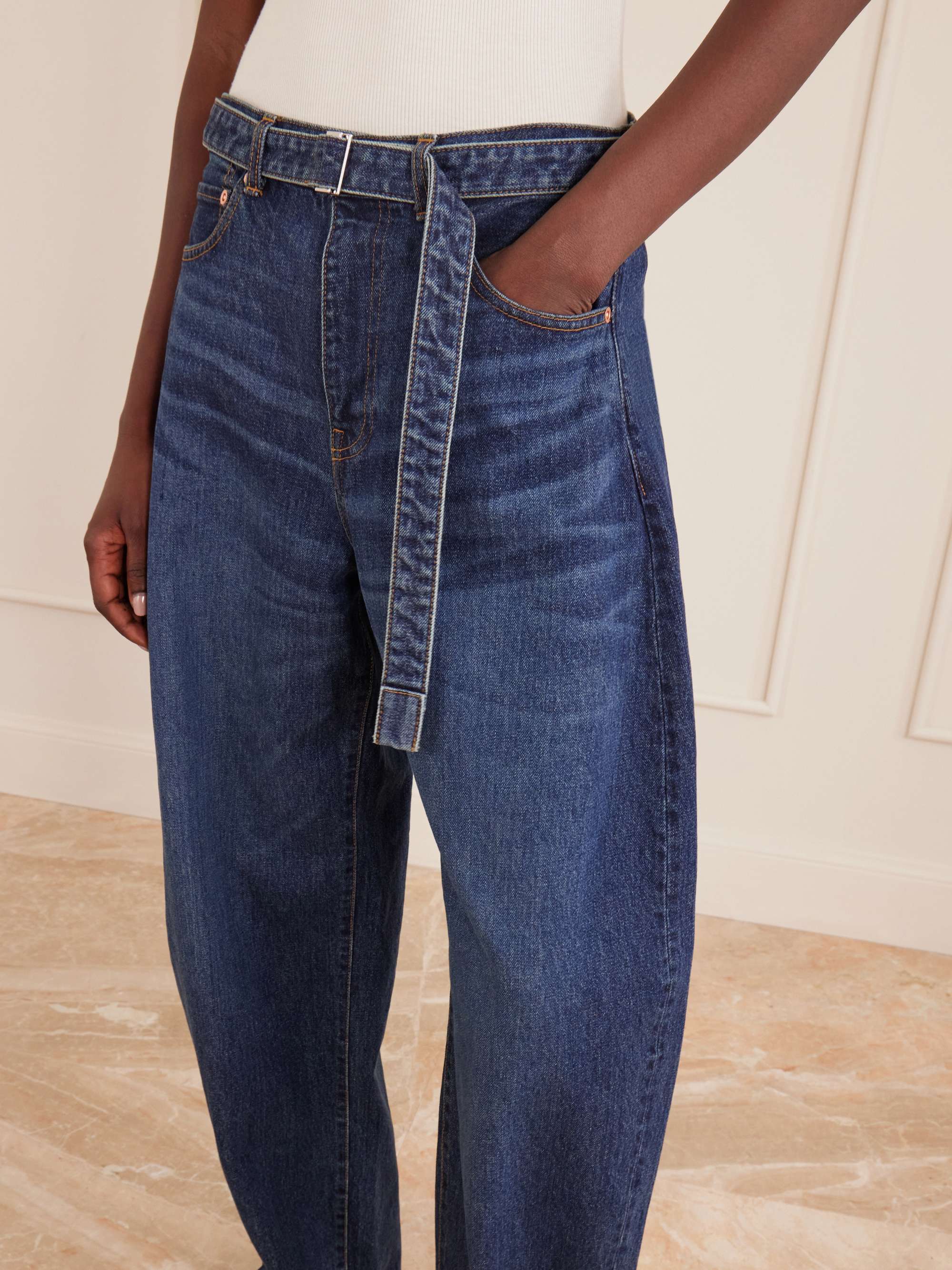 SACAI Belted high-rise wide-leg jeans | NET-A-PORTER