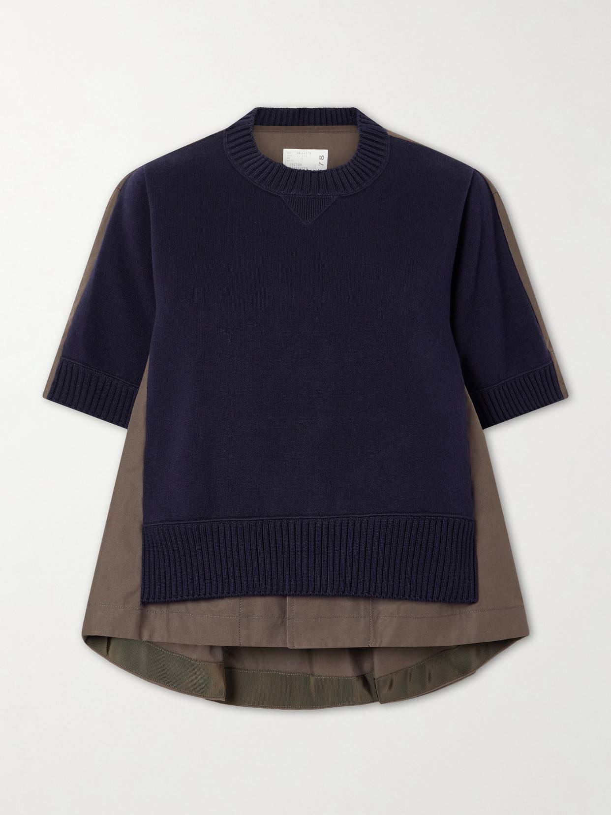 Sacai Layered Shell-trimmed Cotton And Cashmere-blend Sweater In Multi