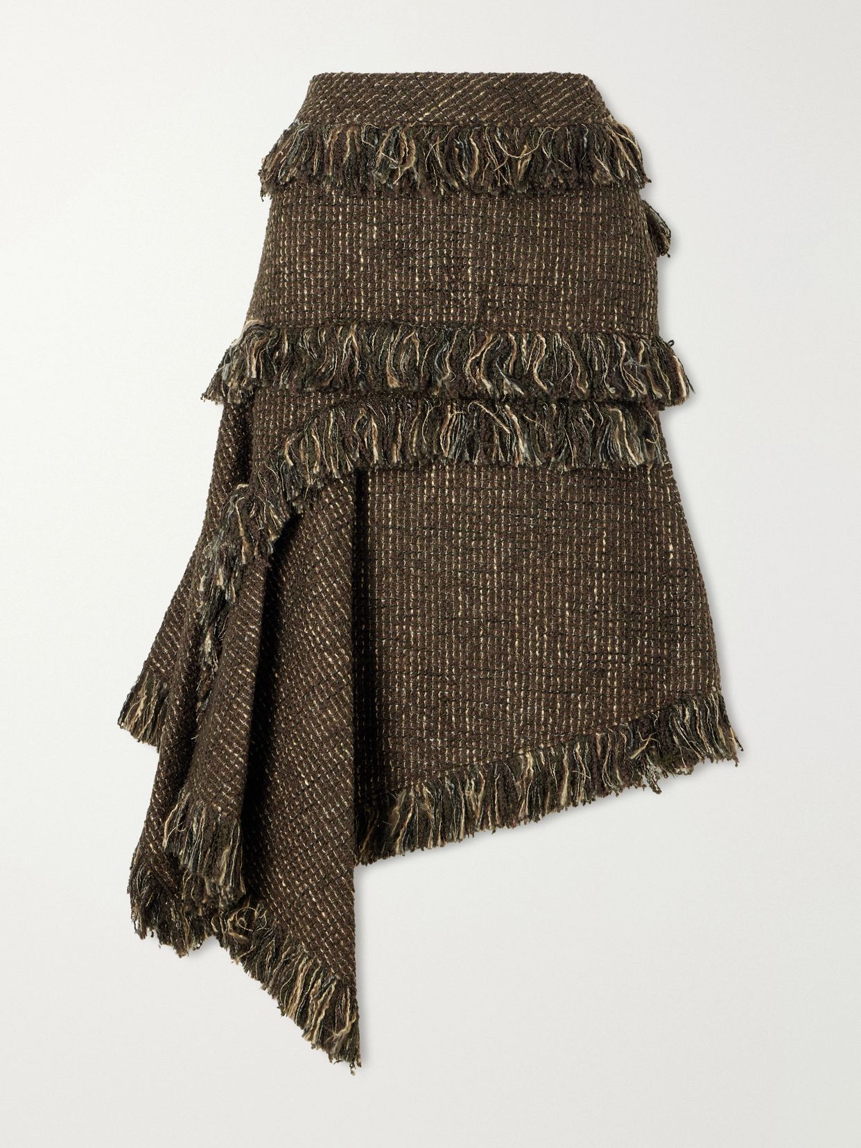 fringed wool blend tweed midi skirt