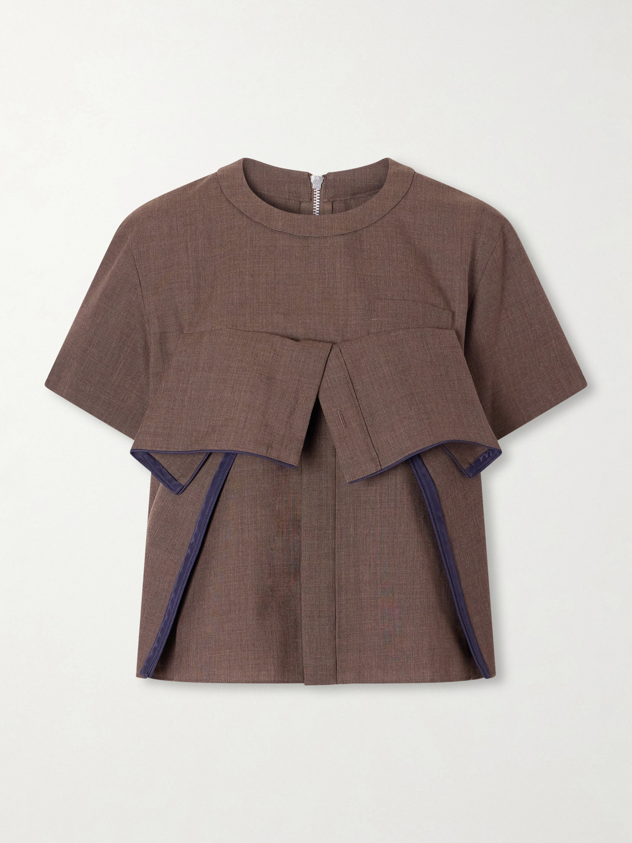 Sacai Ruffled Wool Blouse In Brown