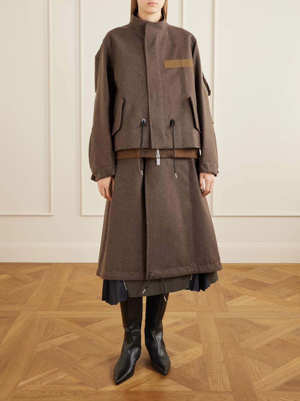 Shell-Trimmed Wool-Flannel Coat
