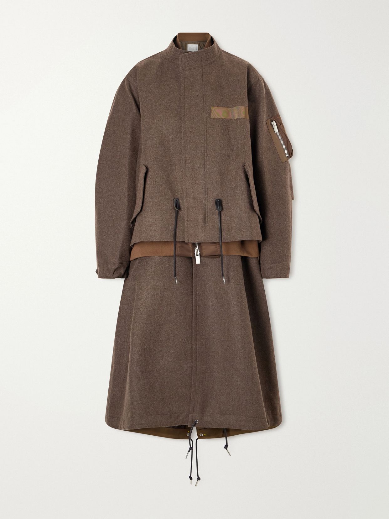 Shell-trimmed wool-flannel coat