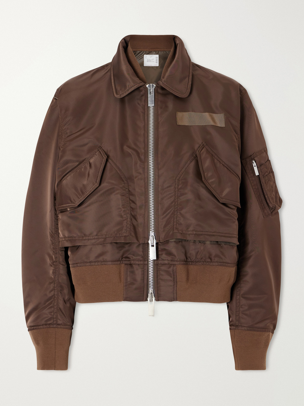 Sacai Cropped Padded Shell Bomber In Brown