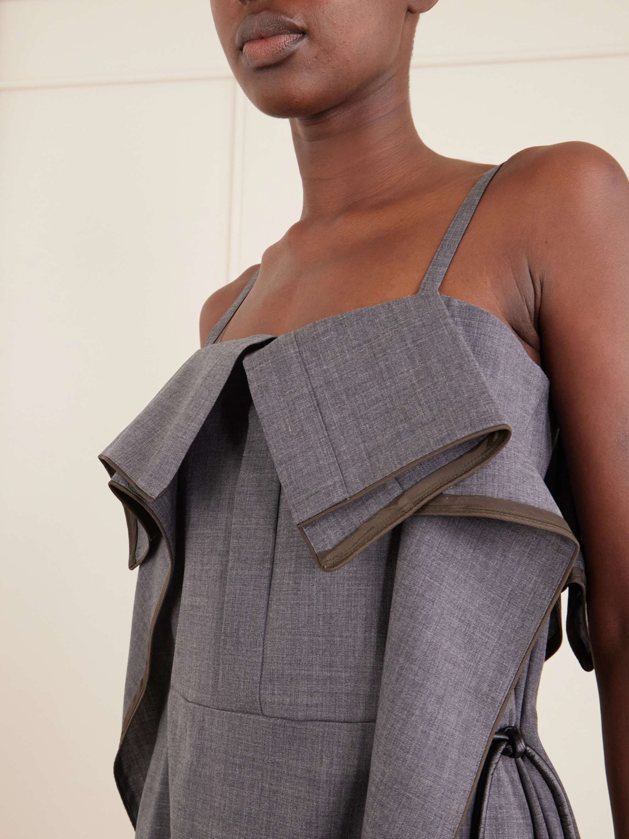 SACAI Pleated ruffled wool midi dress | NET-A-PORTER