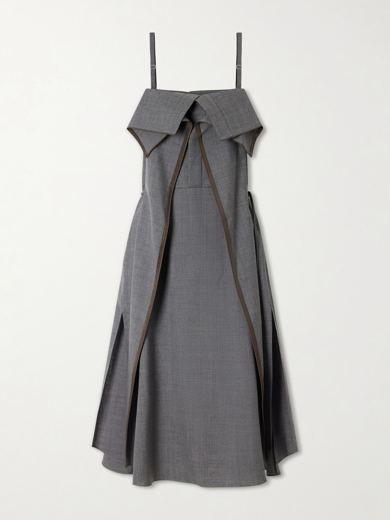 Sacai Pleated Ruffled Wool Midi Dress In Gray