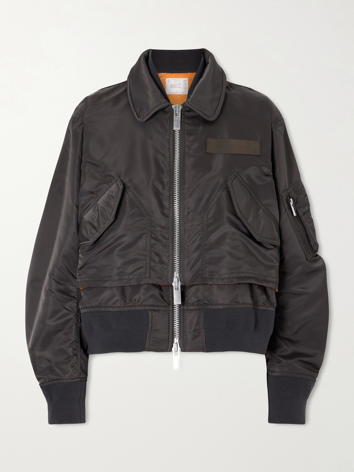 Sacai Cropped Padded Shell Bomber In Green