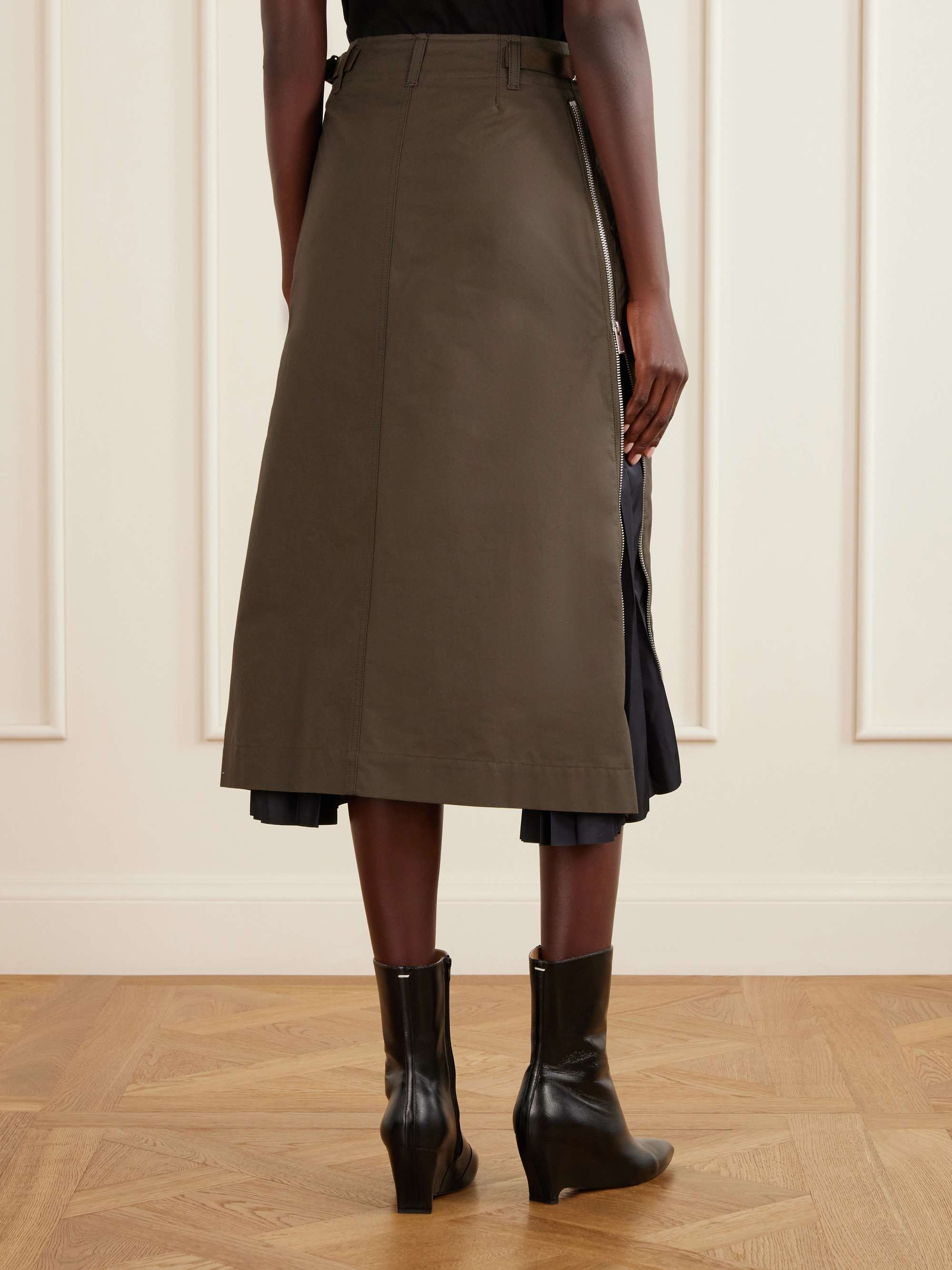 SACAI Weather cotton-twill midi skirt | NET-A-PORTER