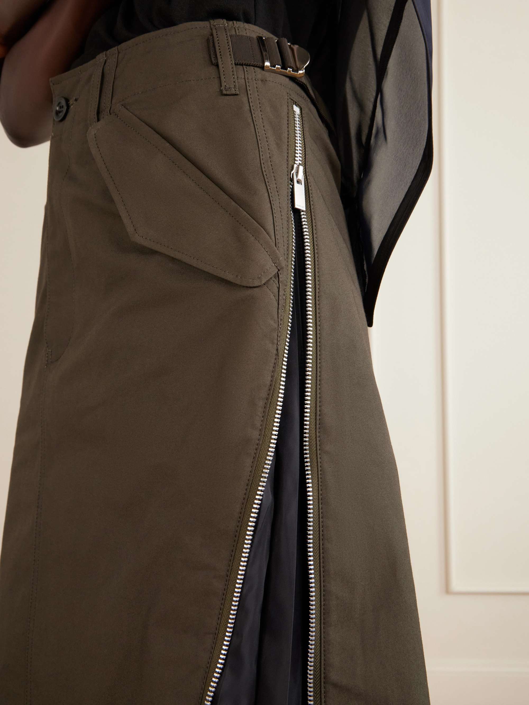 SACAI Weather cotton-twill midi skirt | NET-A-PORTER