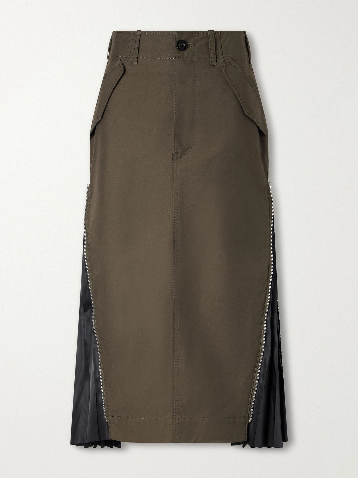 Sacai Weather Cotton-twill Midi Skirt In Green