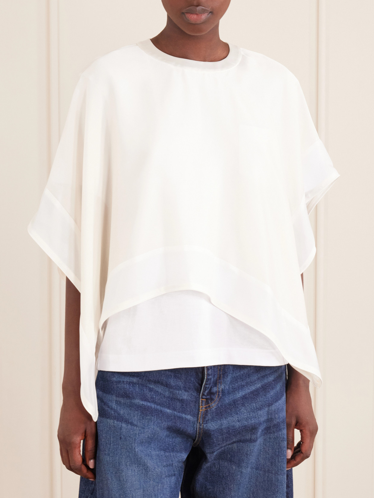 Layered Cotton-Trimmed Blouse