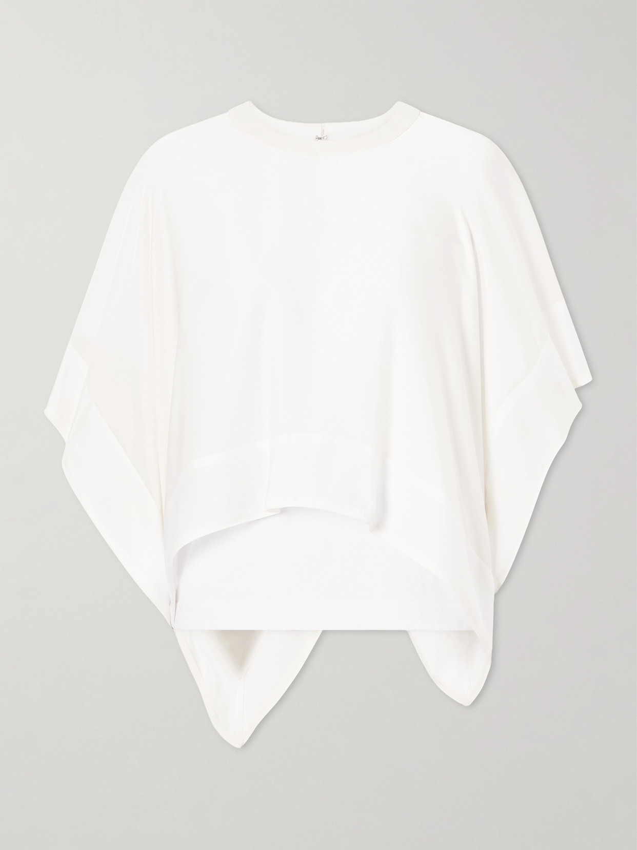 Sacai Layered Cotton-trimmed Satin Blouse In Neutrals