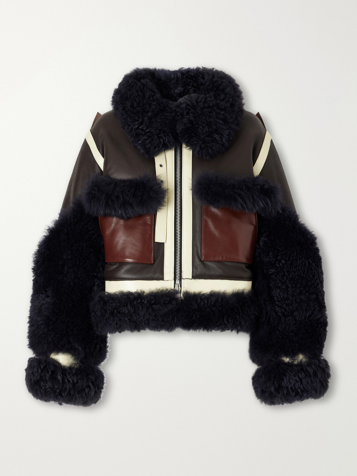 Color-Block Shearling-Trimmed Jacket
