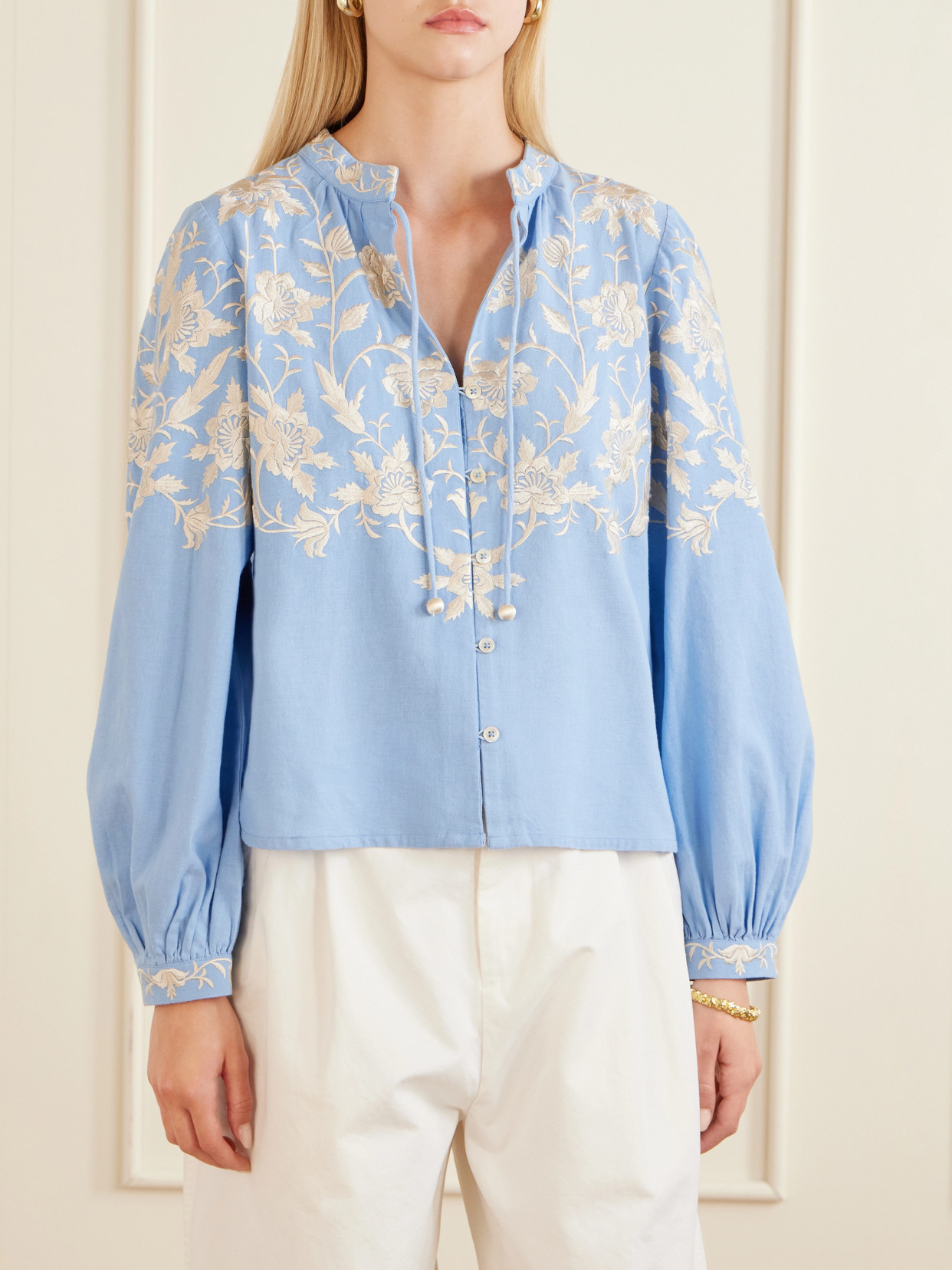 Alina Embroidered Cotton And Linen-Blend Blouse