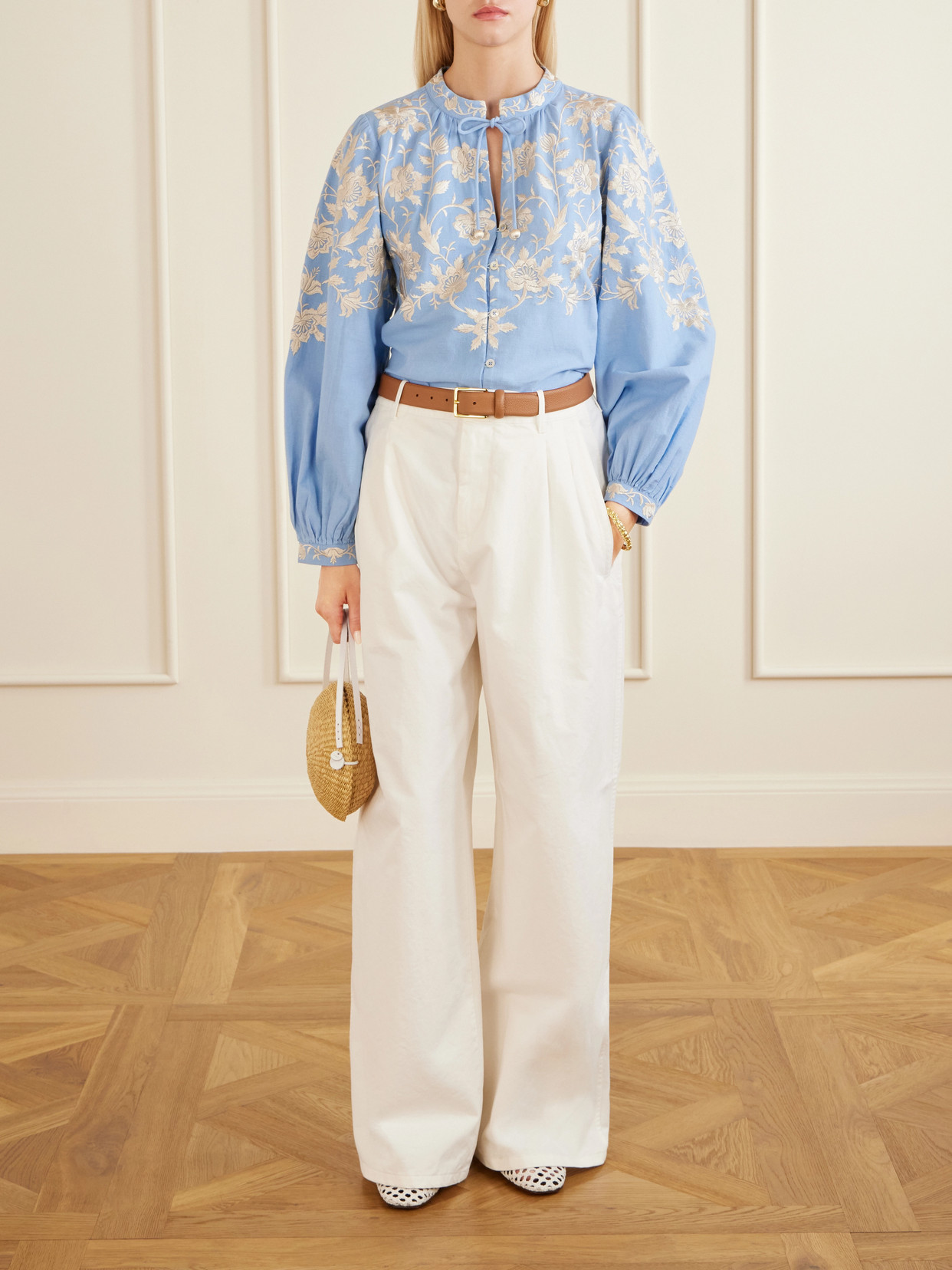 Alina Embroidered Cotton And Linen-Blend Blouse