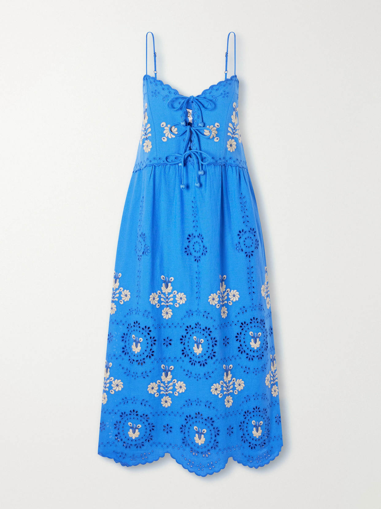 Sea Catharina Floral-embroidered Cotton And Linen-blend Maxi Dress In Blue