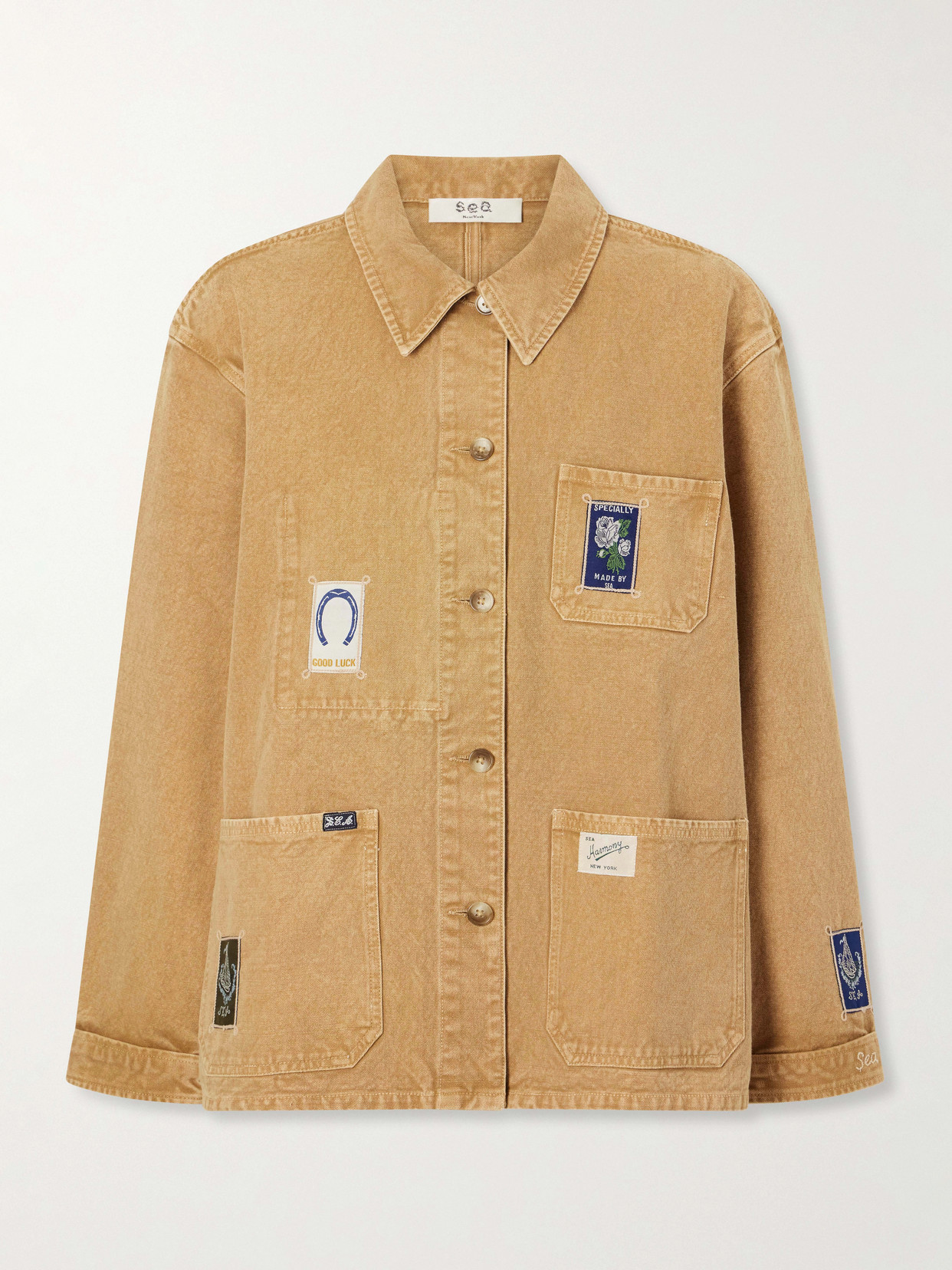 Sea Winslow Patch-detailed Denim Jacket In Brown