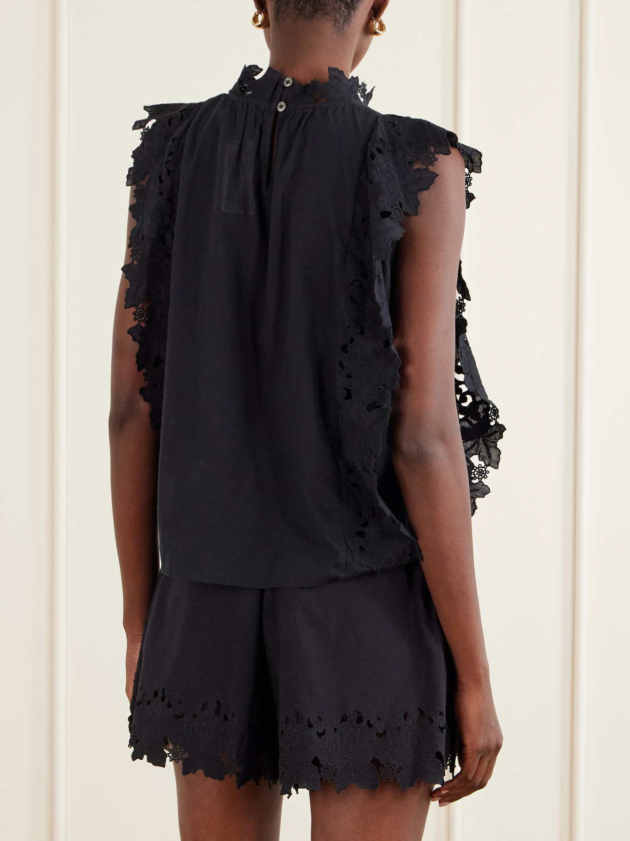 Eleannora Lace-Trimmed Cotton Tank