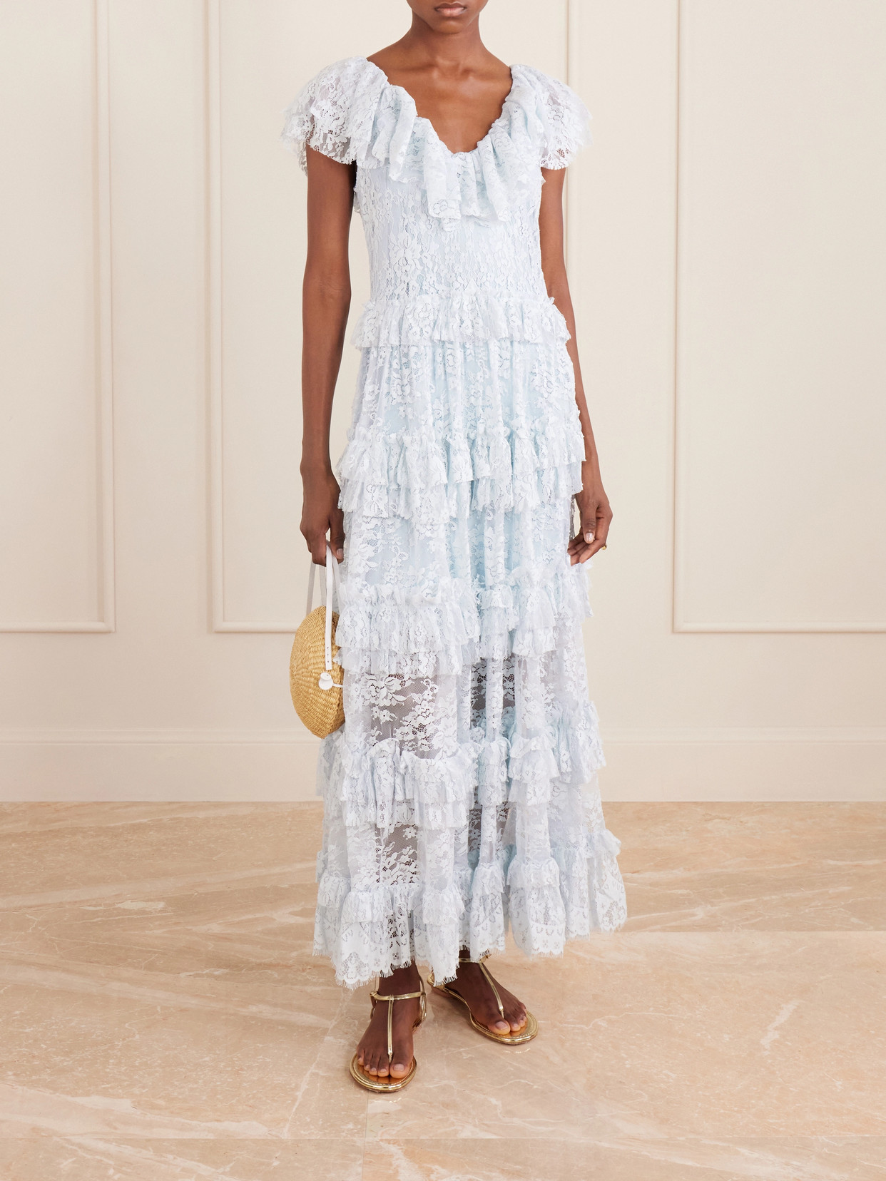 Sharleen Ruffled Lace Maxi Dress
