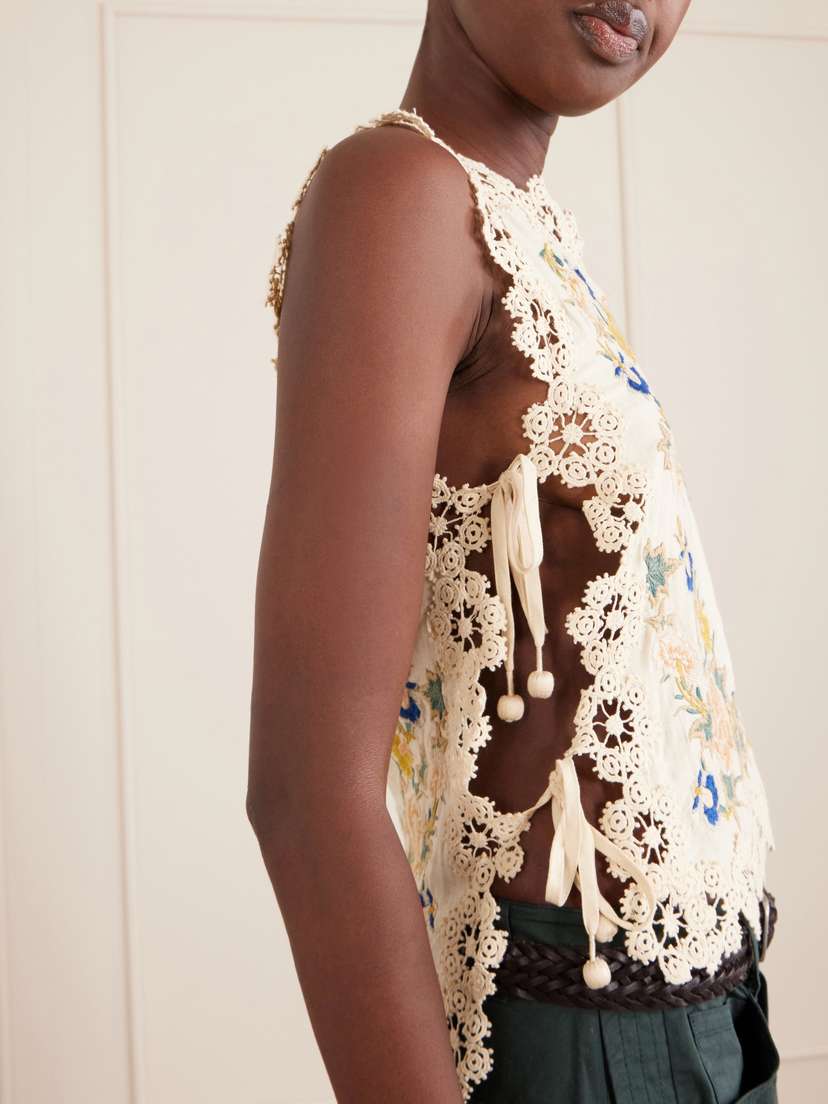 Sea Adonna Floral-embroidered Crochet-trimmed Cotton Tank | Thumbnail 4 Sea Adonna Floral-embroidered Crochet-trimmed Cotton Tank | Thumbnail 4