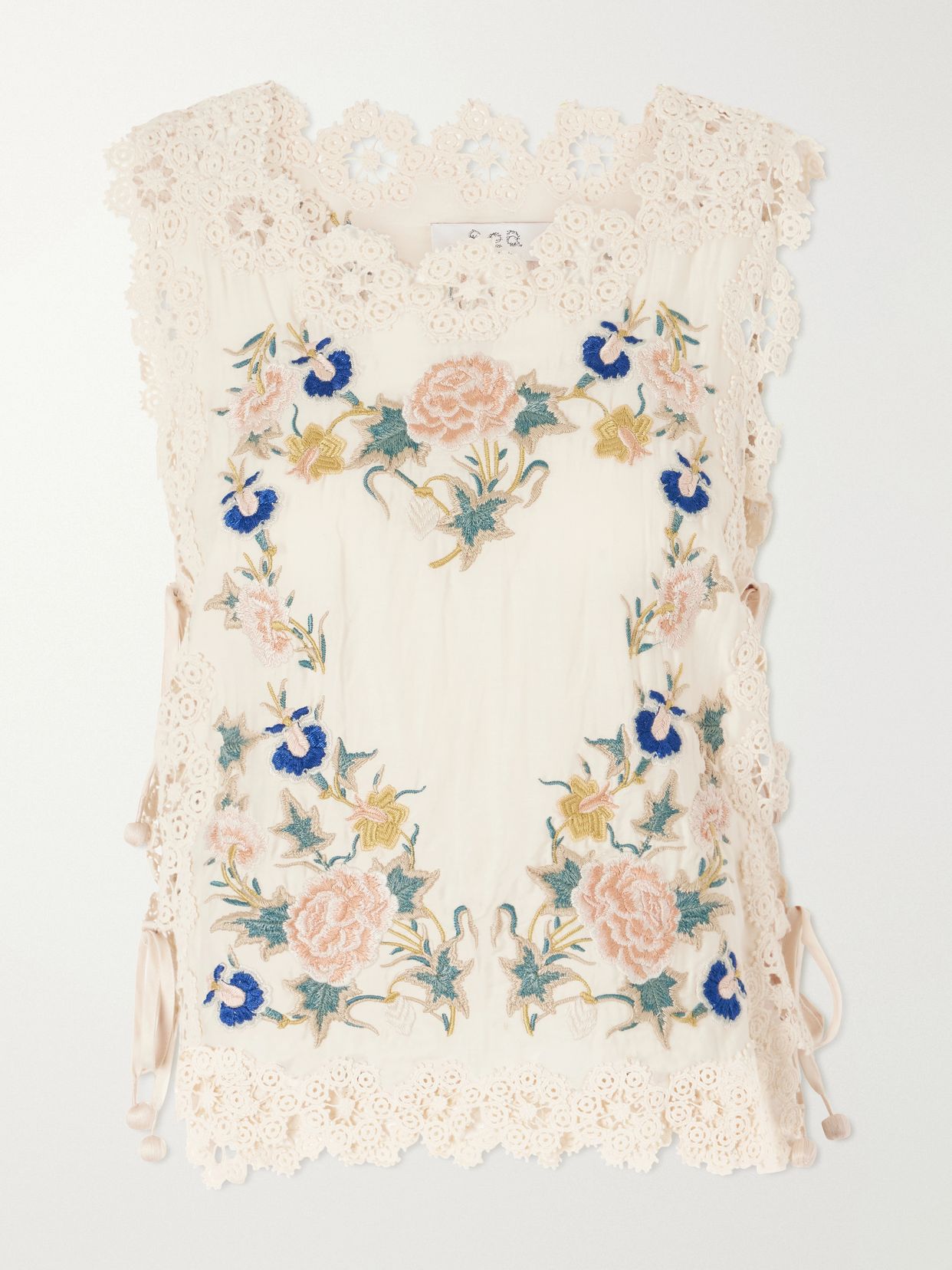 adonna floral embroidered crochet trimmed cotton tank