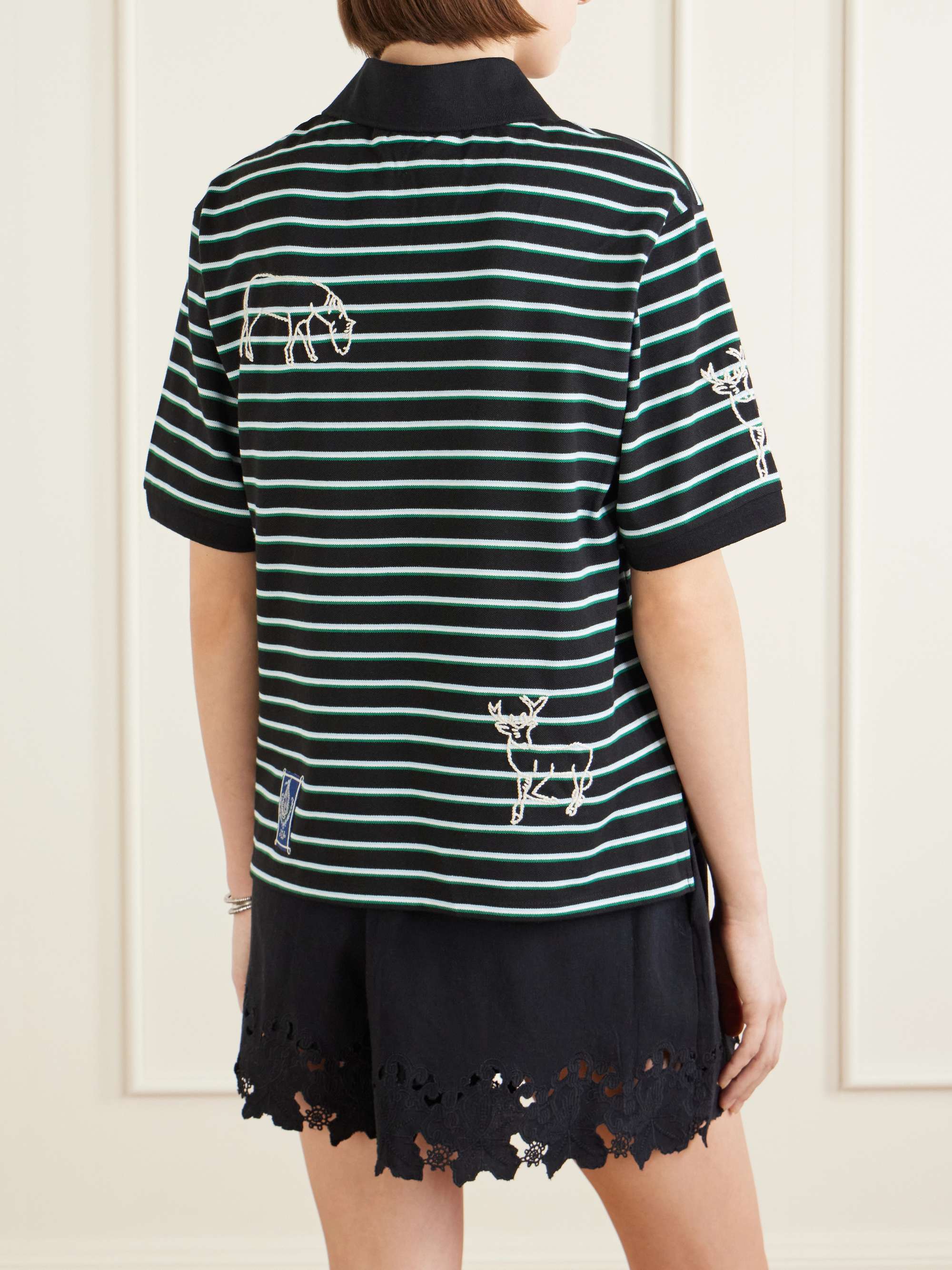 SEA Winslow appliquéd embroidered striped cotton polo shirt | NET