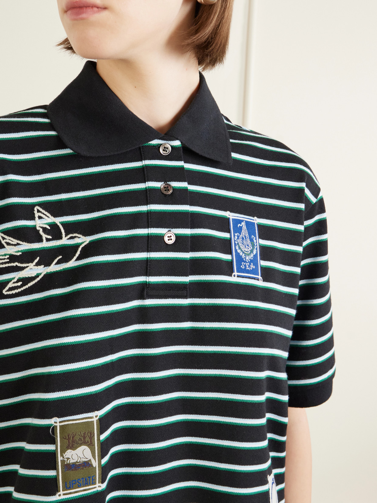 Winslow Appliquéd Embroidered Striped Cotton Polo