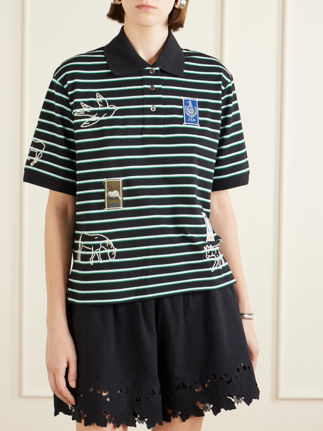 Winslow Appliquéd Embroidered Striped Cotton Polo