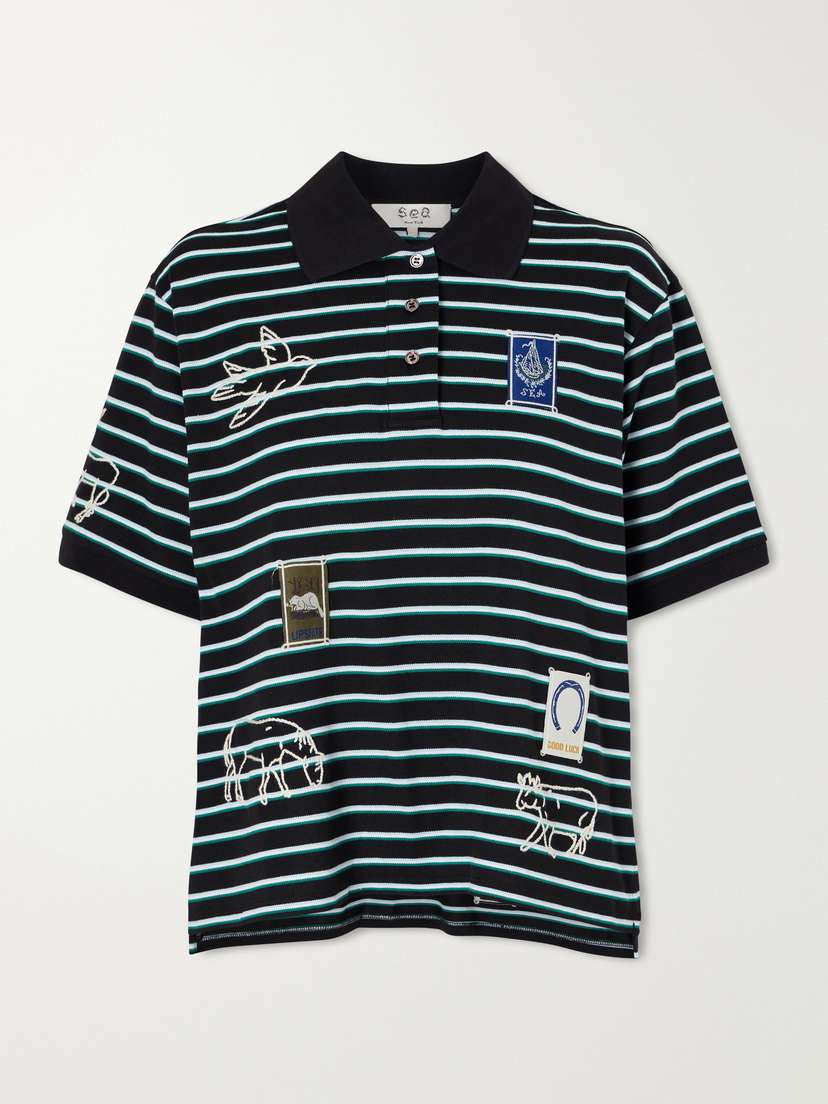 Sea Winslow Appliquéd Embroidered Striped Cotton Polo Shirt | Thumbnail 6 Sea Winslow Appliquéd Embroidered Striped Cotton Polo Shirt | Thumbnail 6