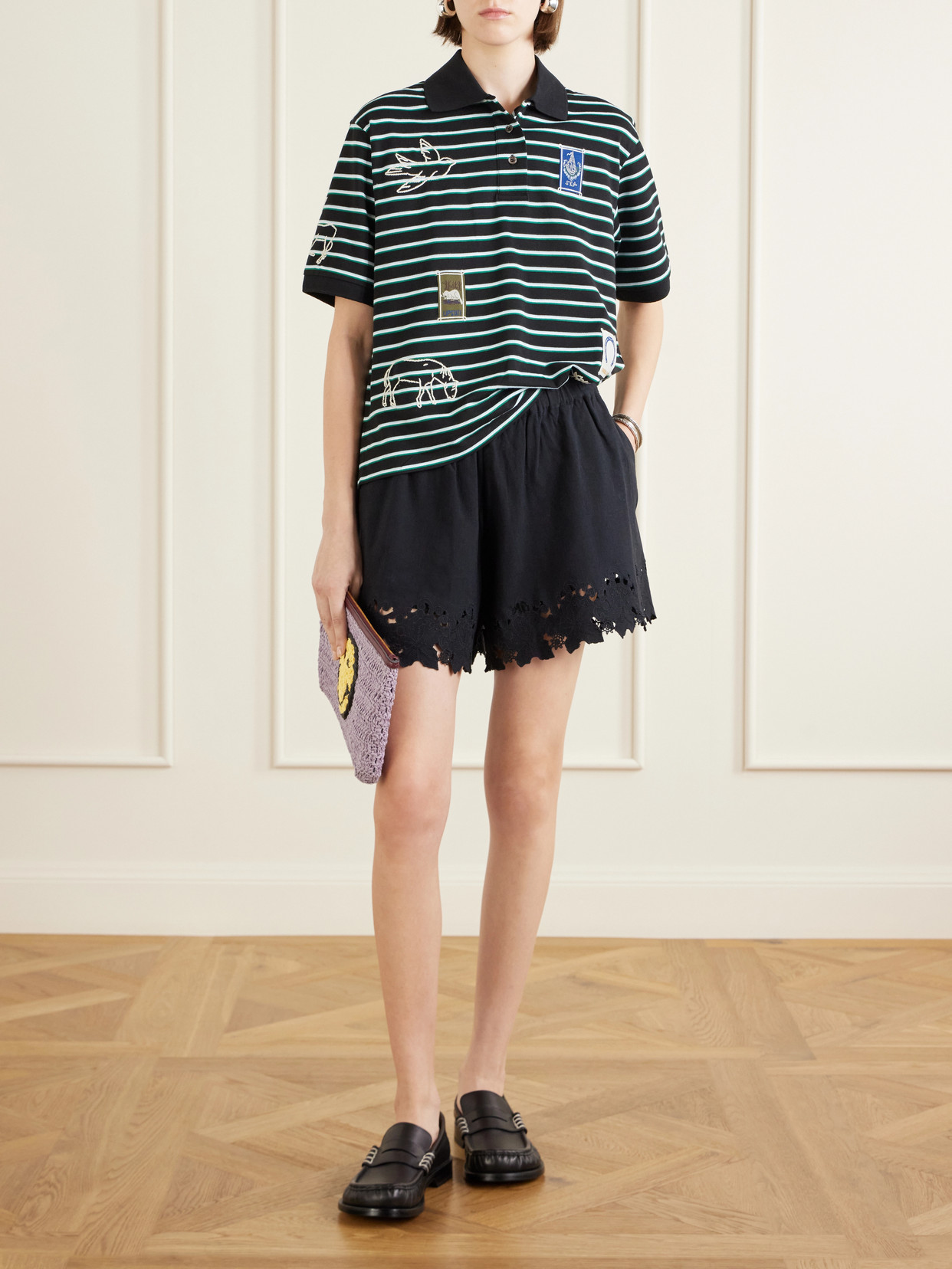 Winslow Appliquéd Embroidered Striped Cotton Polo