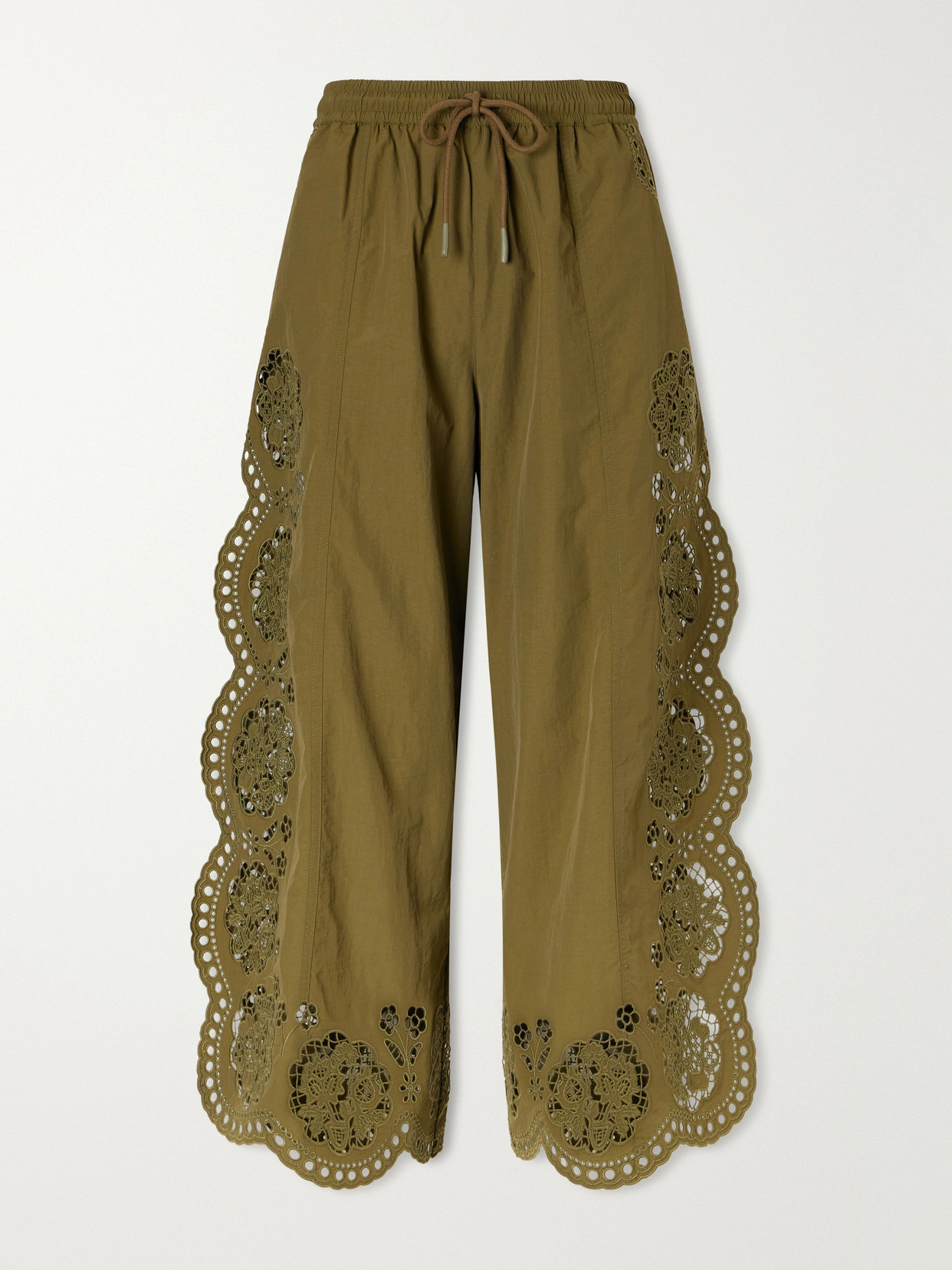 Sea Vittoria Broderie Anglaise-trimmed Shell Wide-leg Pants In Green