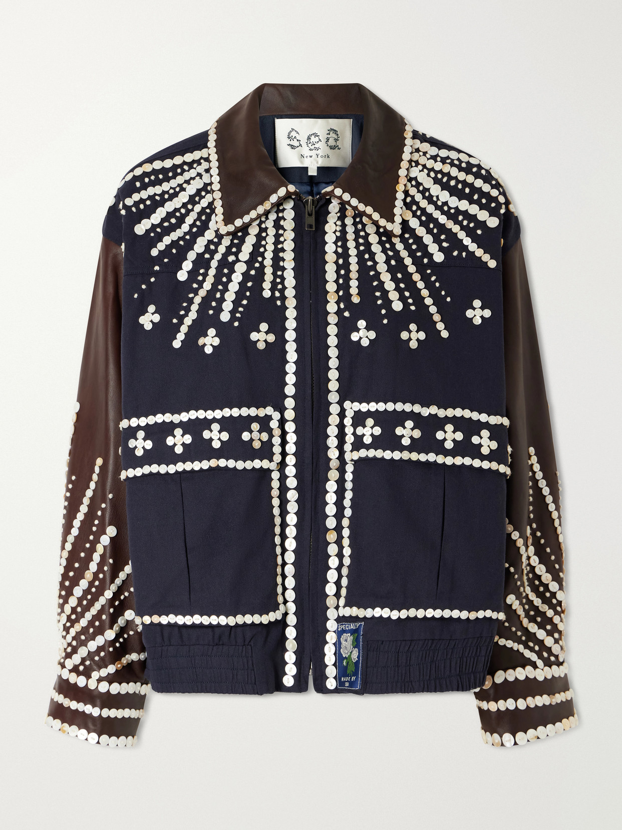 Sea Georgie Button-embellished Cotton-canvas And Leather Jacket In Blue