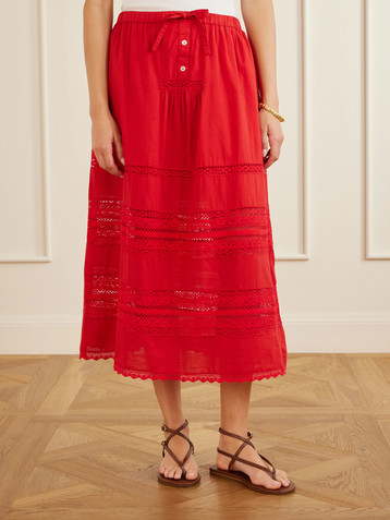 Sea Pippa lace-trimmed cotton midi skirt