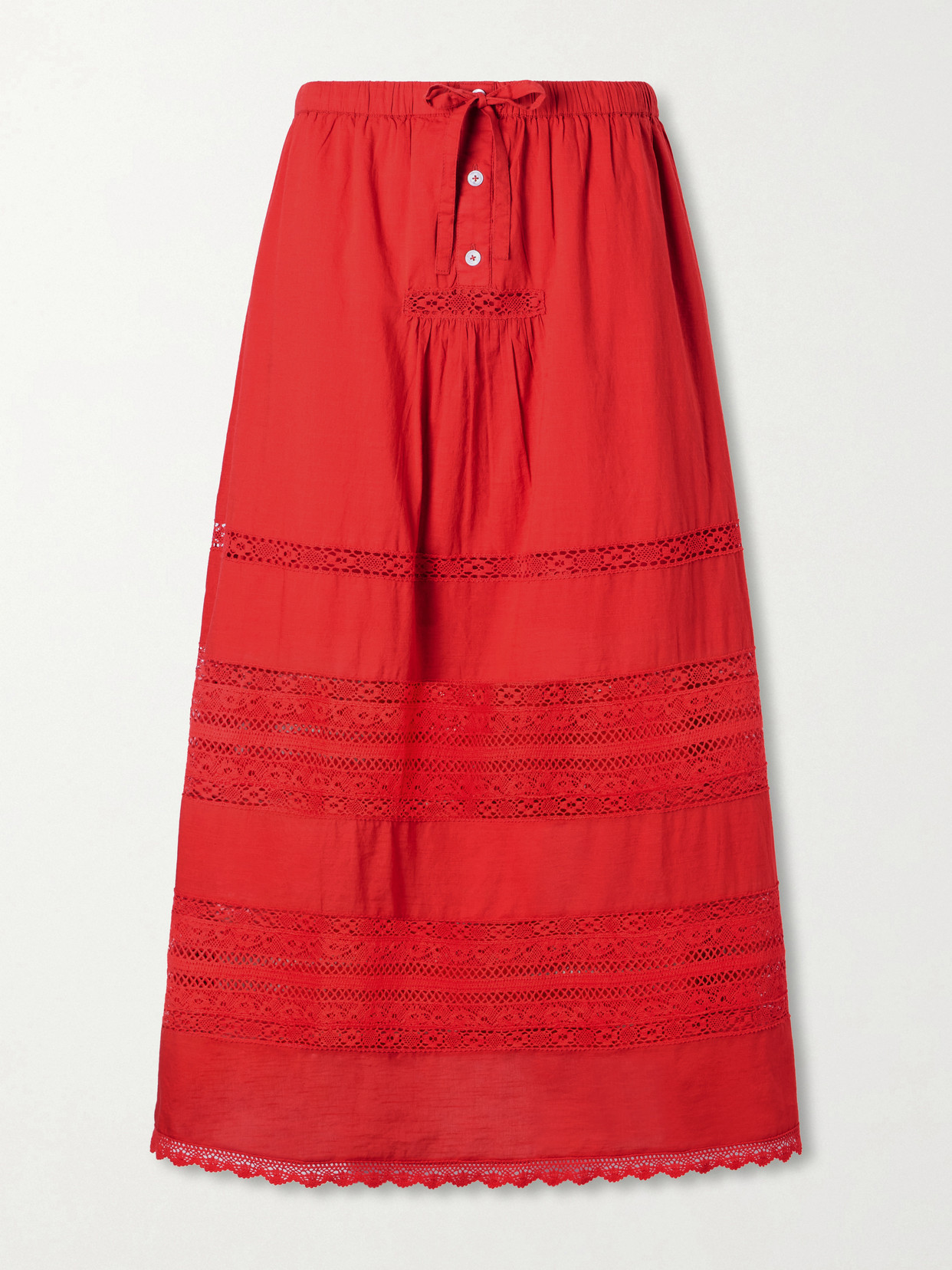 Sea Pippa Lace-trimmed Cotton Midi Skirt In Red