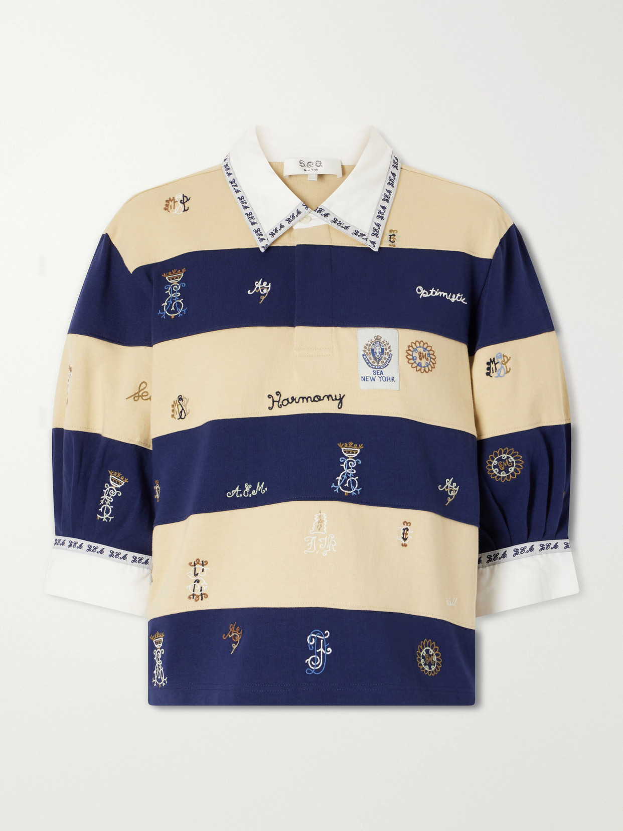 Sea Juliet Embroidered Striped Cotton-jersey T-shirt In Blue