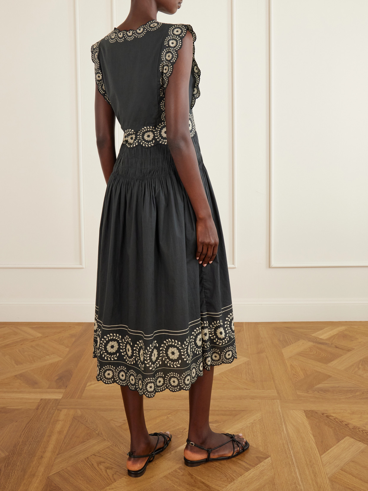 Mirabel Scalloped Embroidered Cotton-Voile Midi Dress