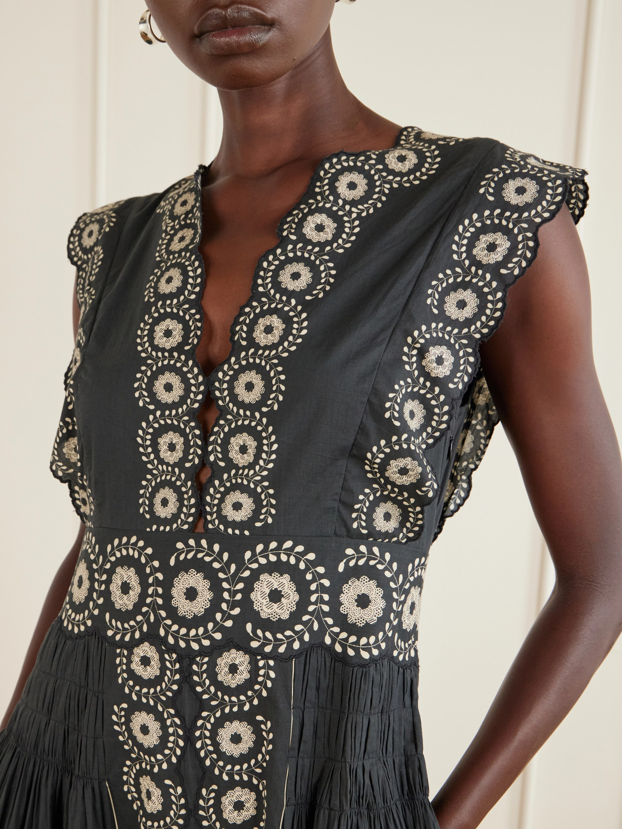 Mirabel Scalloped Embroidered Cotton-Voile Midi Dress