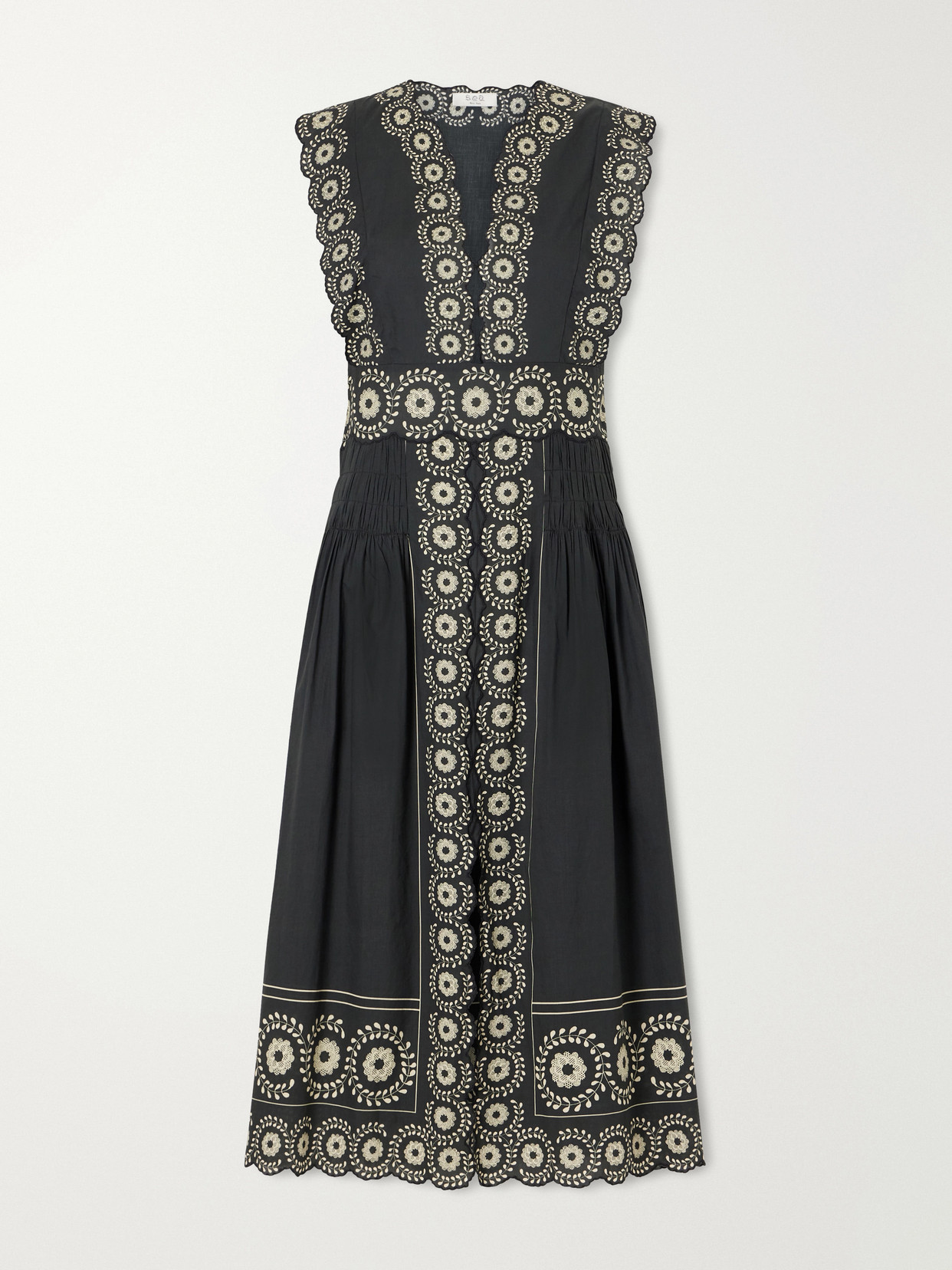 Mirabel Scalloped Embroidered Cotton-Voile Midi Dress