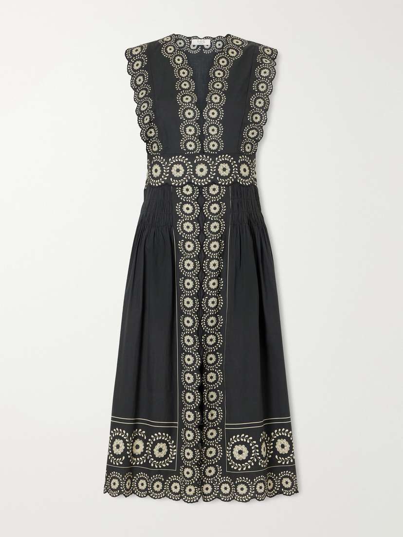Sea Mirabel Scalloped Embroidered Cotton-voile Midi Dress