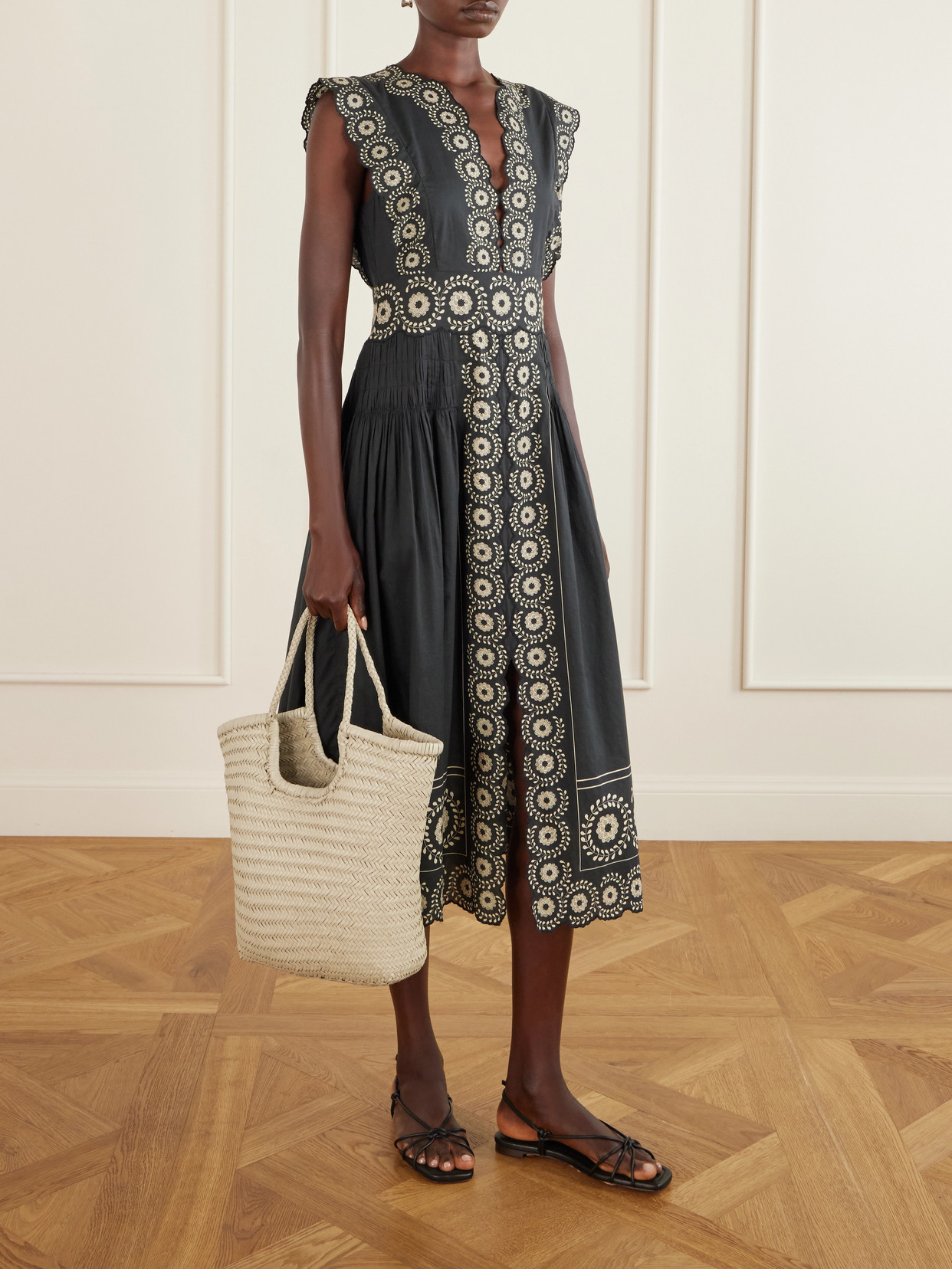Mirabel Scalloped Embroidered Cotton-Voile Midi Dress