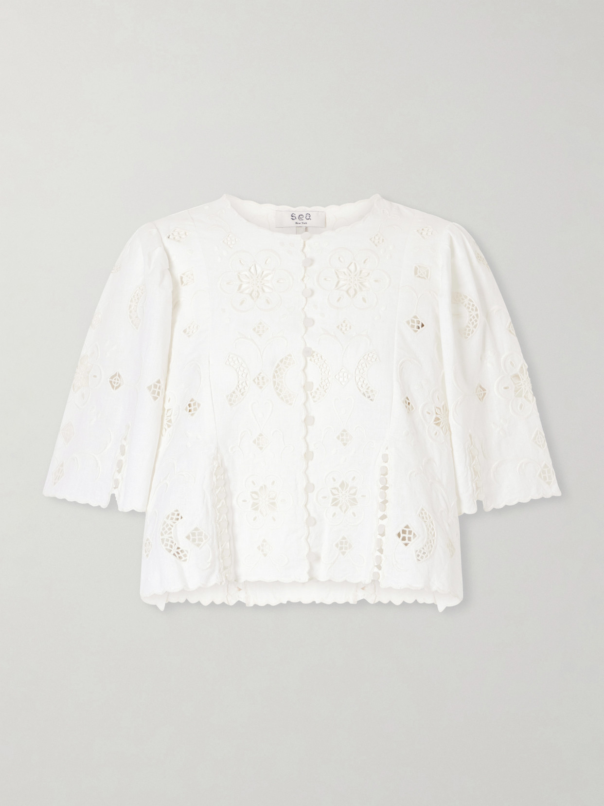 Sea Gardener Broderie Anglaise Cotton And Linen-blend Blouse In White
