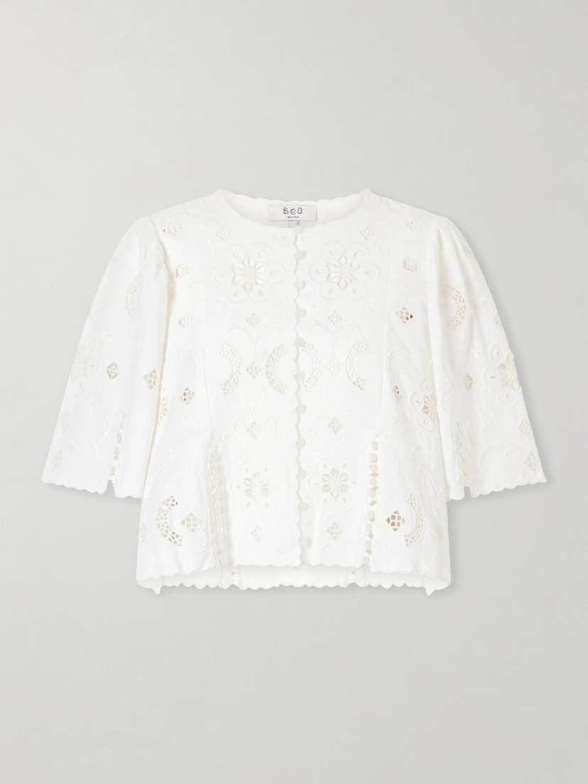 Sea Gardener Broderie Anglaise Cotton And Linen-blend Blouse | Thumbnail 5 Sea Gardener Broderie Anglaise Cotton And Linen-blend Blouse | Thumbnail 5