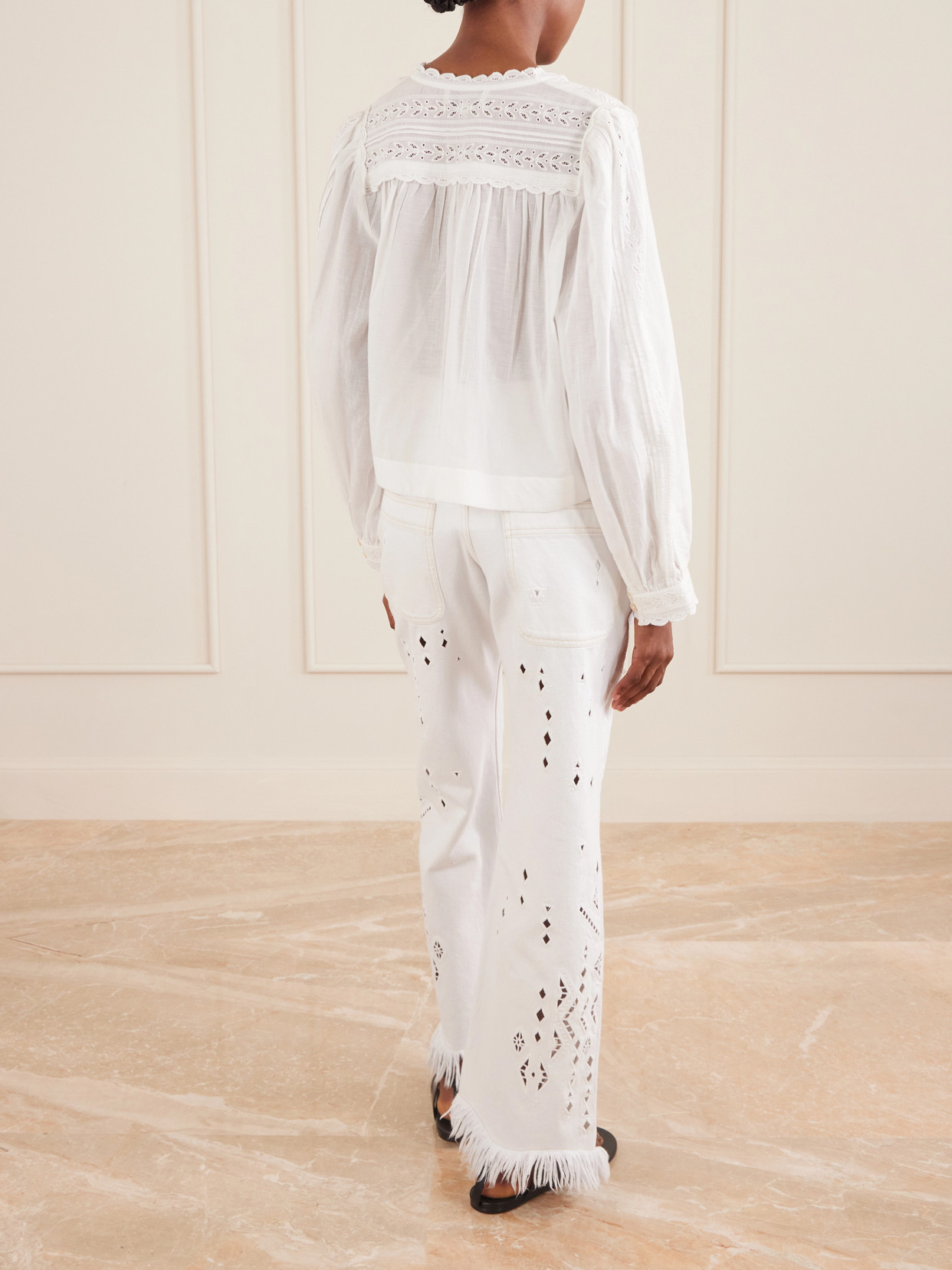 Eliza Broderie Anglaise-Trimmed Cotton-Blend Blouse