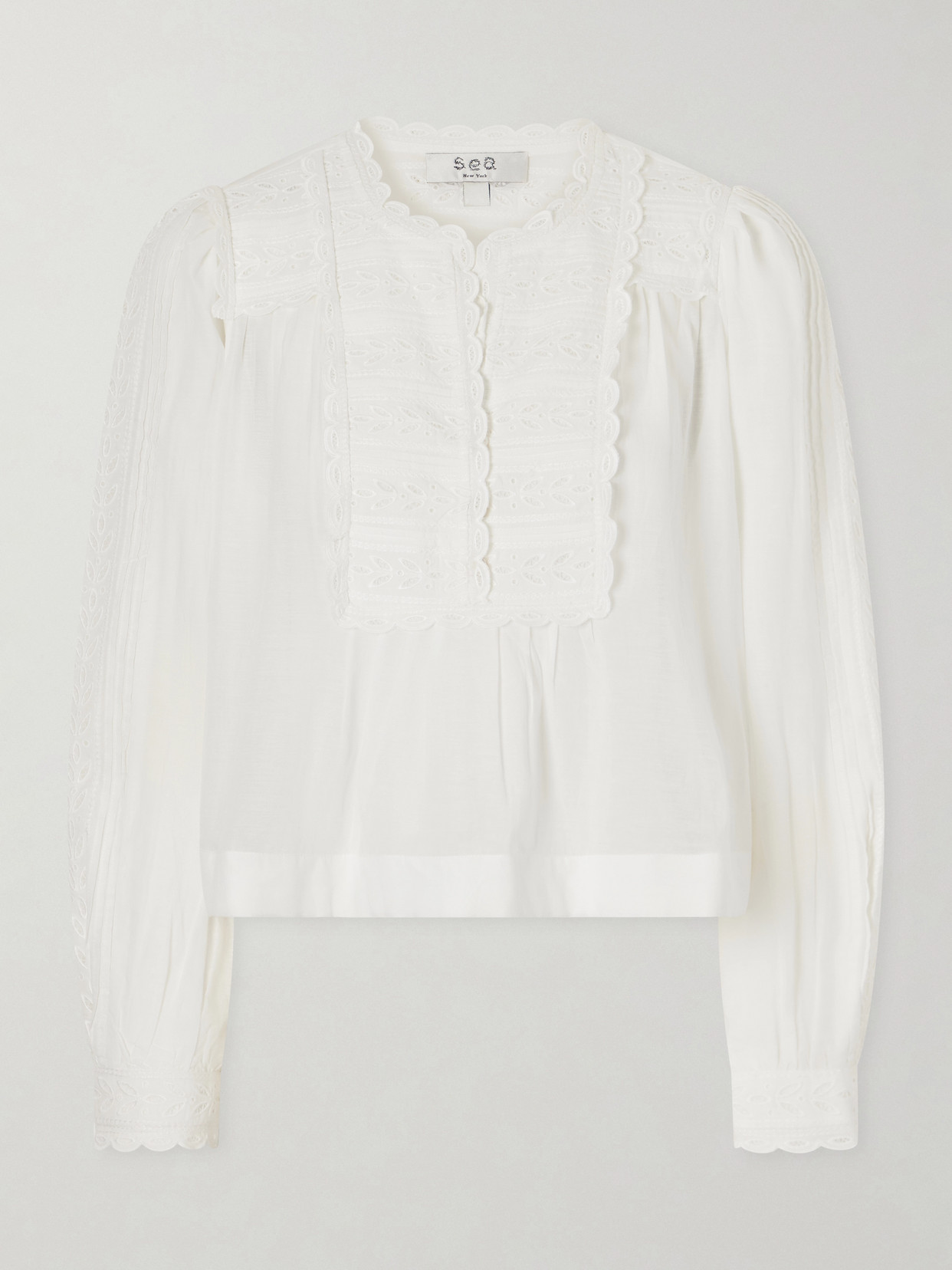 Sea Eliza Broderie Anglaise-trimmed Cotton-blend Blouse In White
