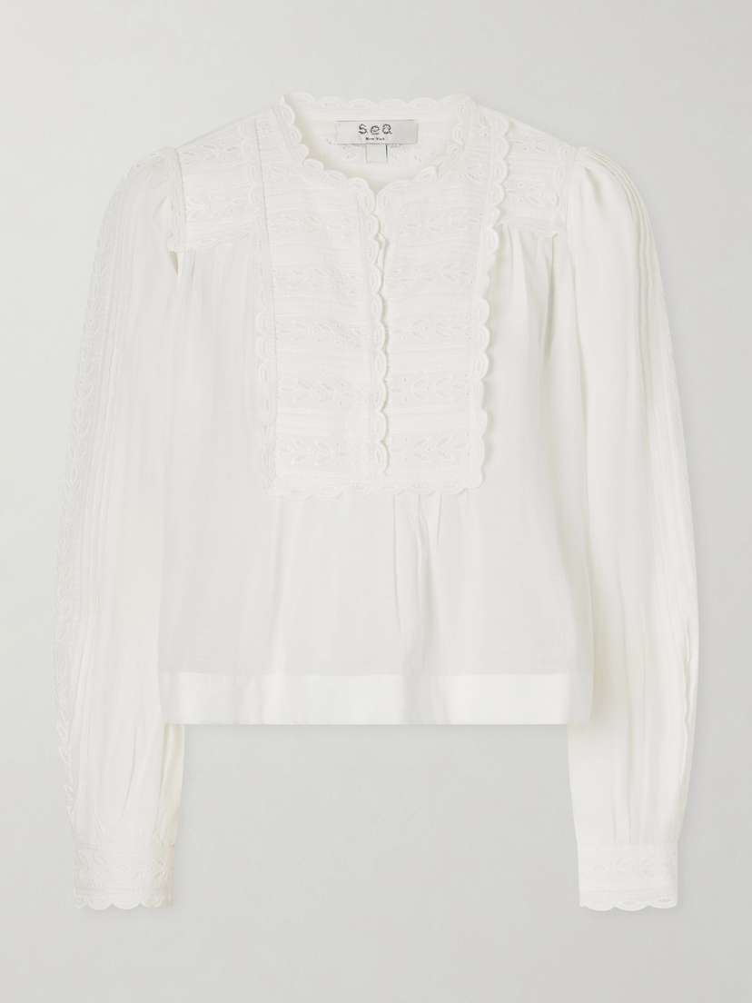 Sea Eliza Broderie Anglaise-trimmed Cotton-blend Blouse | Thumbnail 6 Sea Eliza Broderie Anglaise-trimmed Cotton-blend Blouse | Thumbnail 6