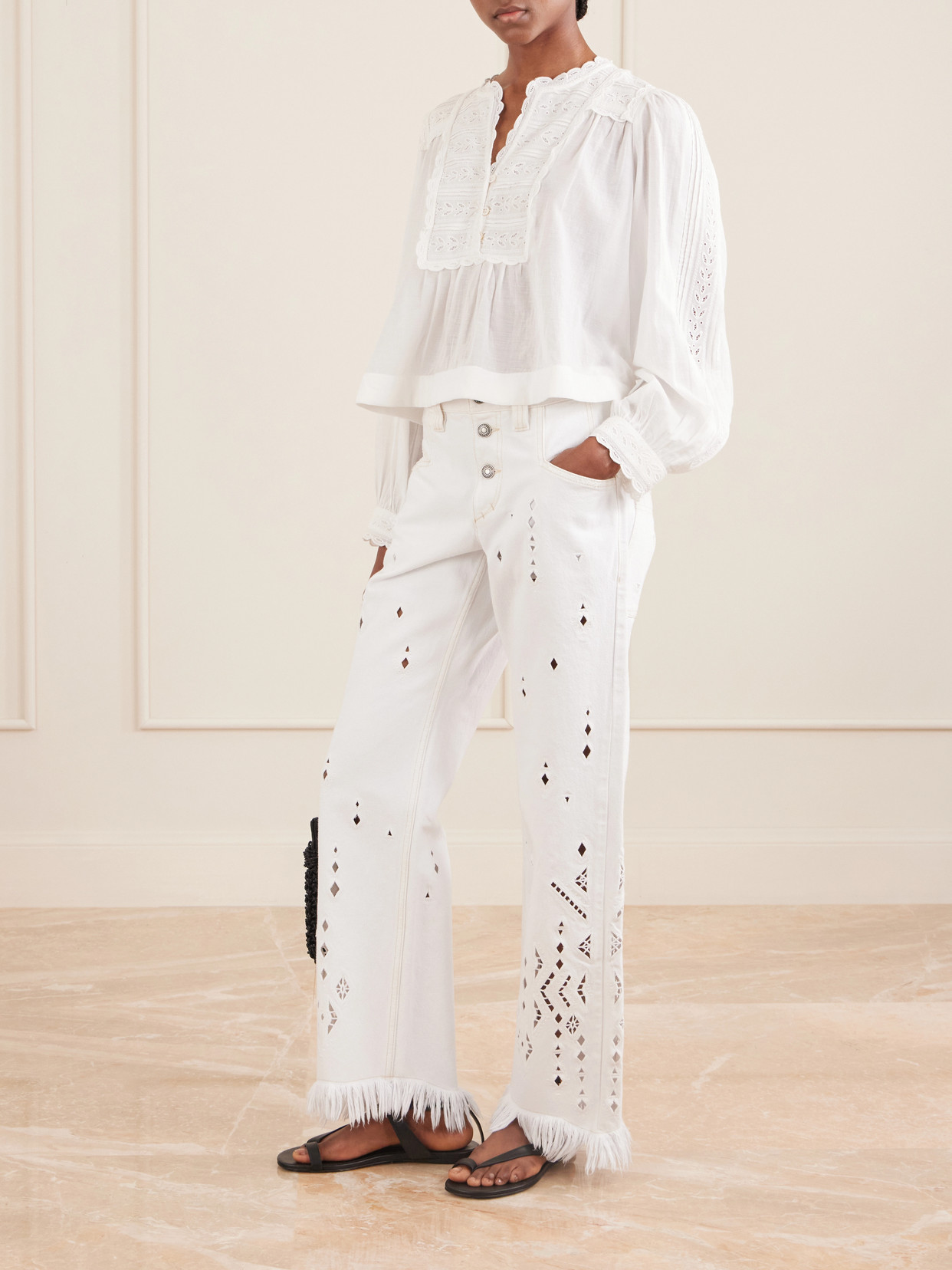 Eliza Broderie Anglaise-Trimmed Cotton-Blend Blouse