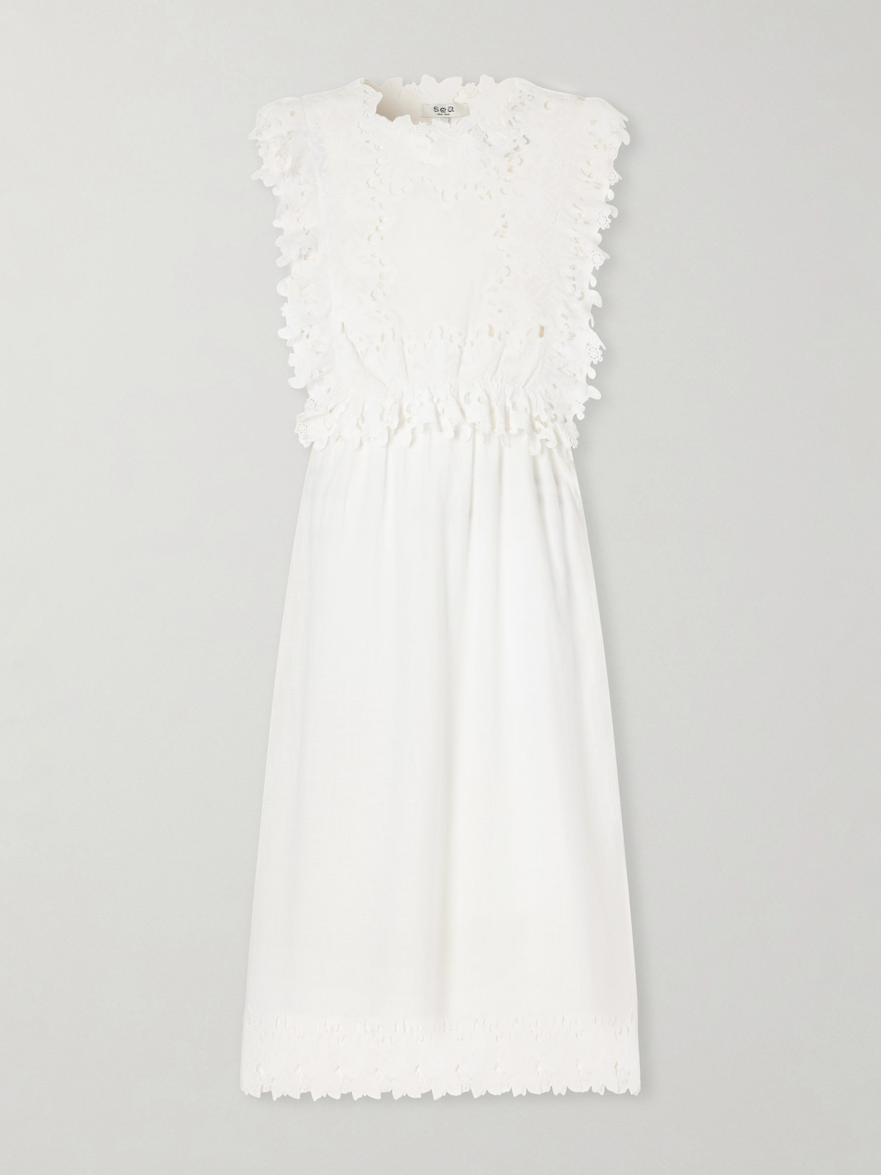 Sea Eleannora Lace-trimmed Cotton-voile Midi Dress In White