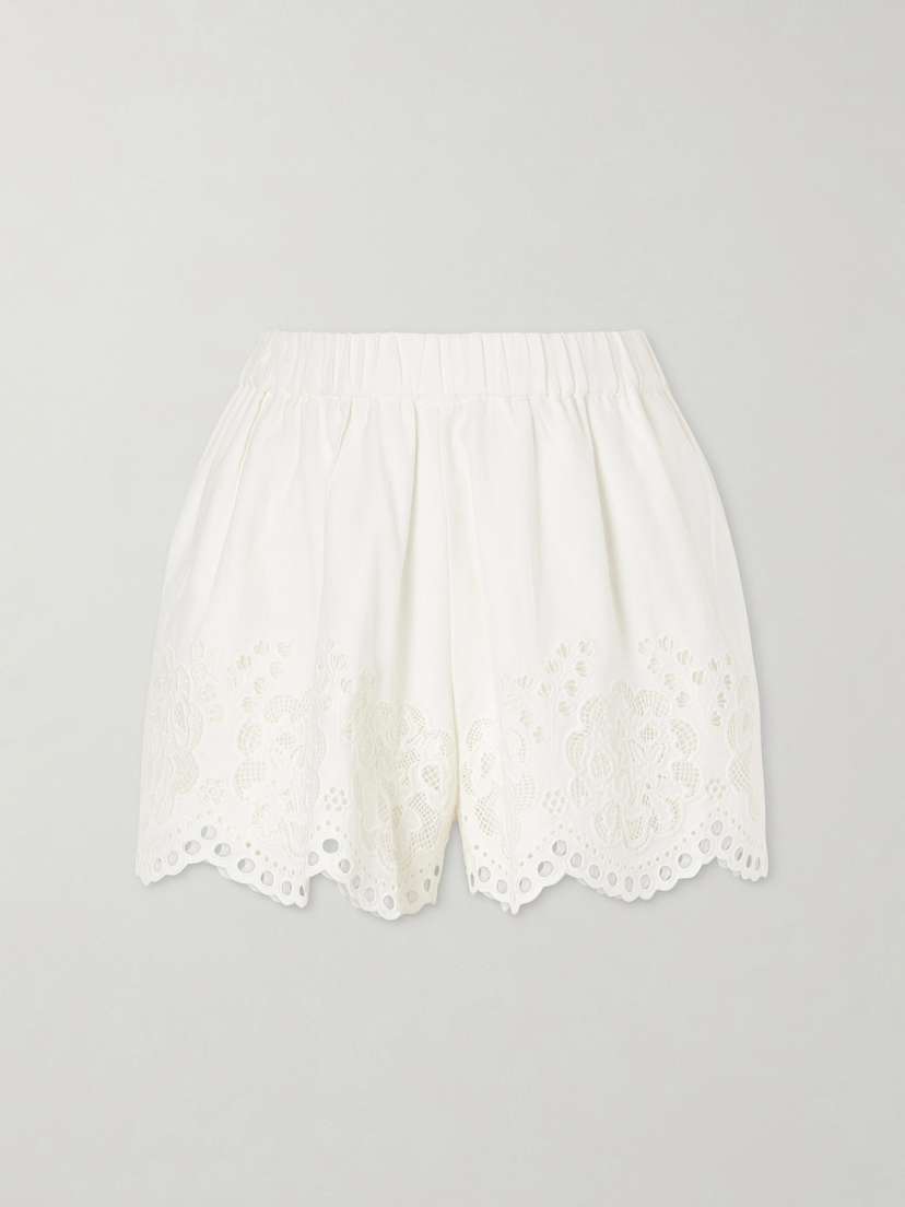 Sea Gardener Embroidered Cotton And Linen-blend Shorts